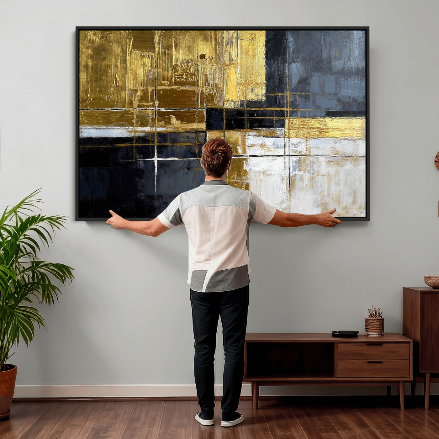Gold Navy Abstract Wall Art Canvas Print, Modern Luxury