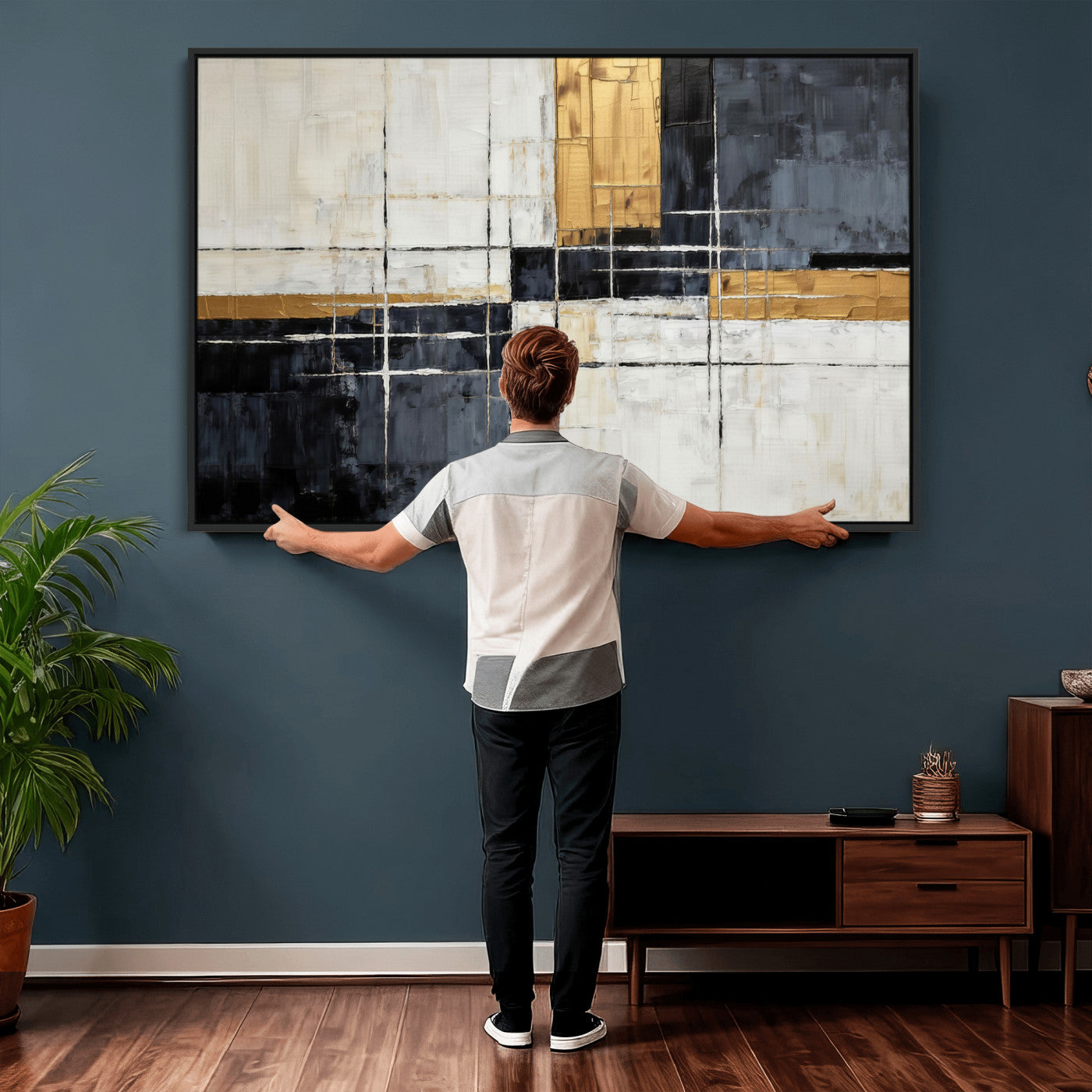 Gold Abstract Wall Art Canvas Print, Modern Luxury Geometric