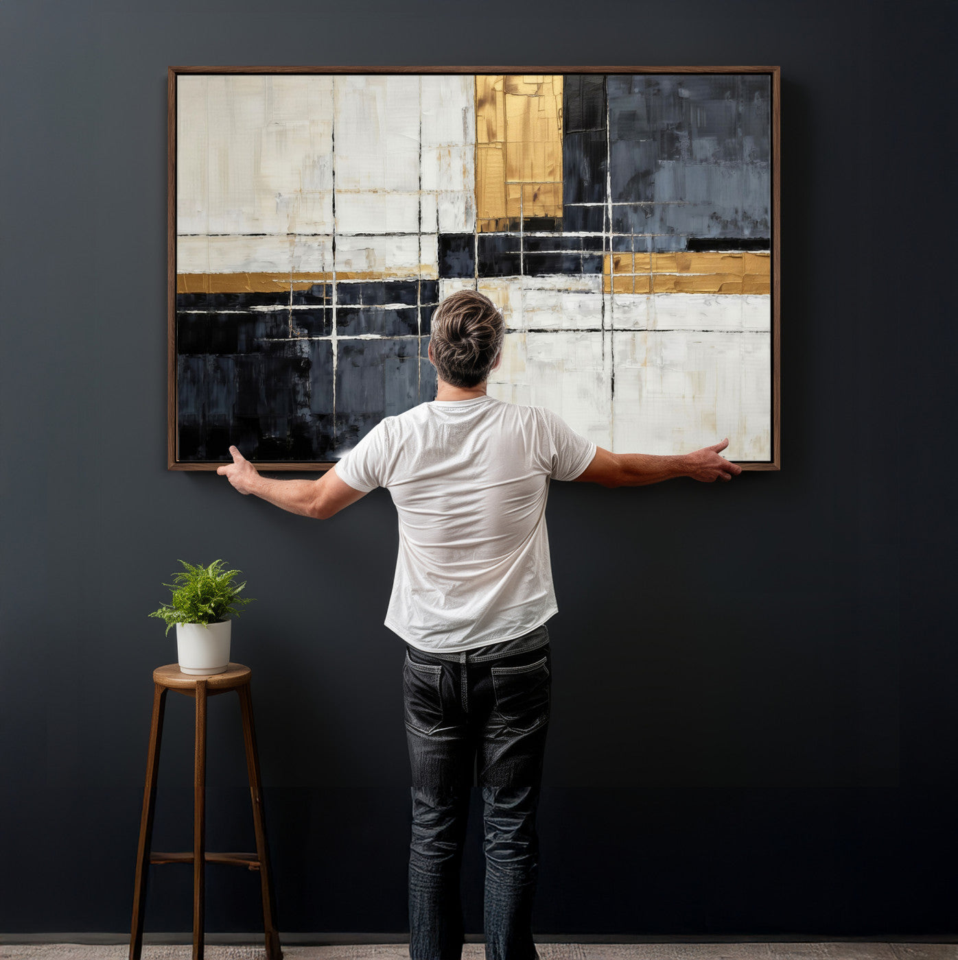 Gold Abstract Wall Art Canvas Print, Modern Luxury Geometric