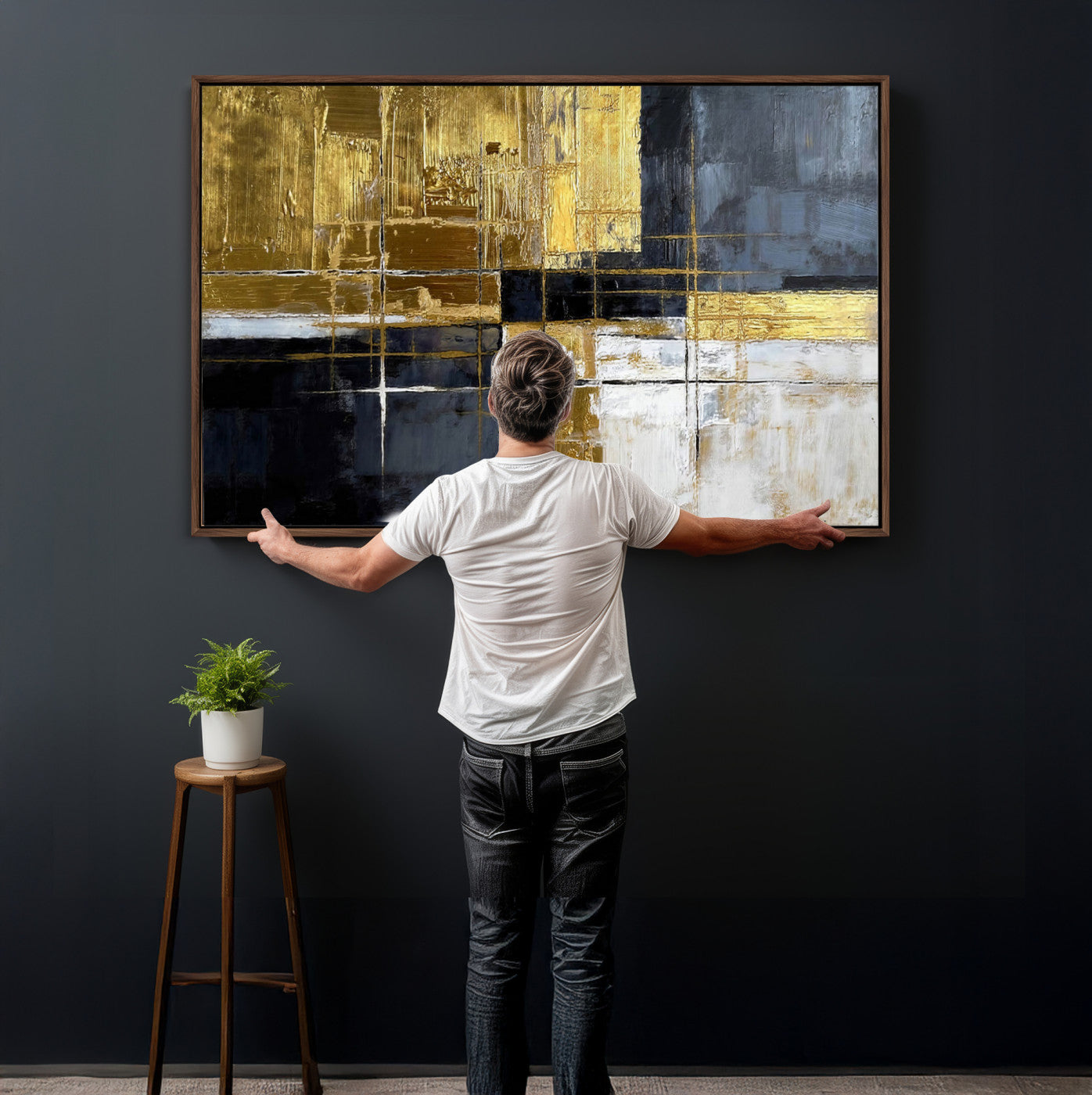 Gold Navy Abstract Wall Art Canvas Print, Modern Luxury