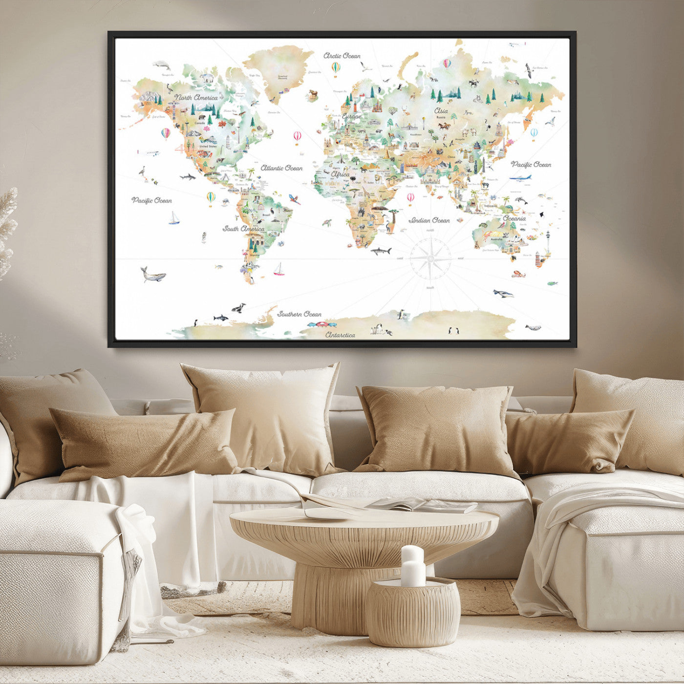 Animal World Map for Kids Room Decor