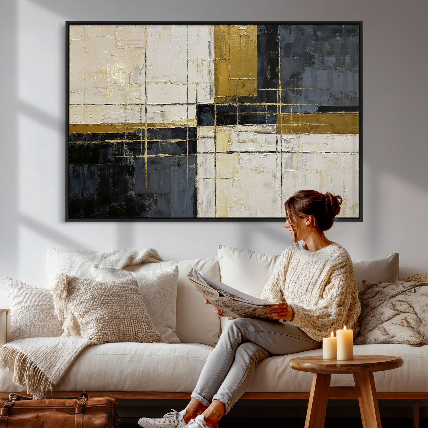 Abstract Gold and Black Wall Art Canvas Print – Modern