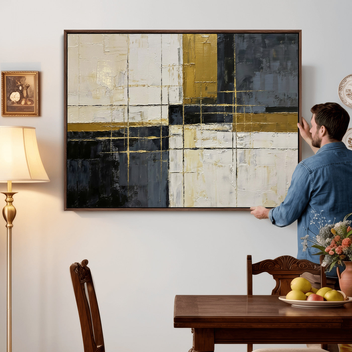 Abstract Gold and Black Wall Art Canvas Print – Modern