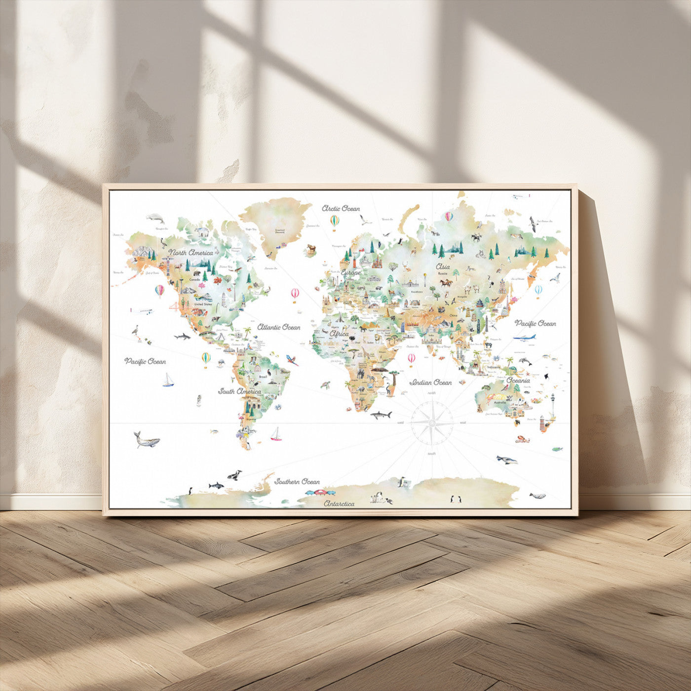 Animal World Map for Kids Room Decor