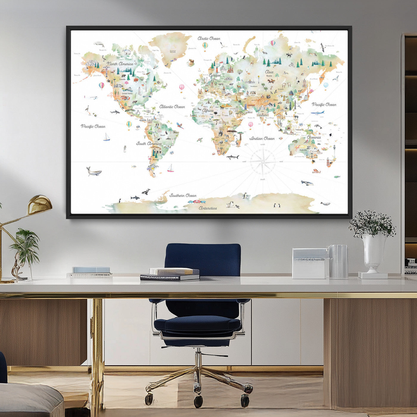 Animal World Map for Kids Room Decor