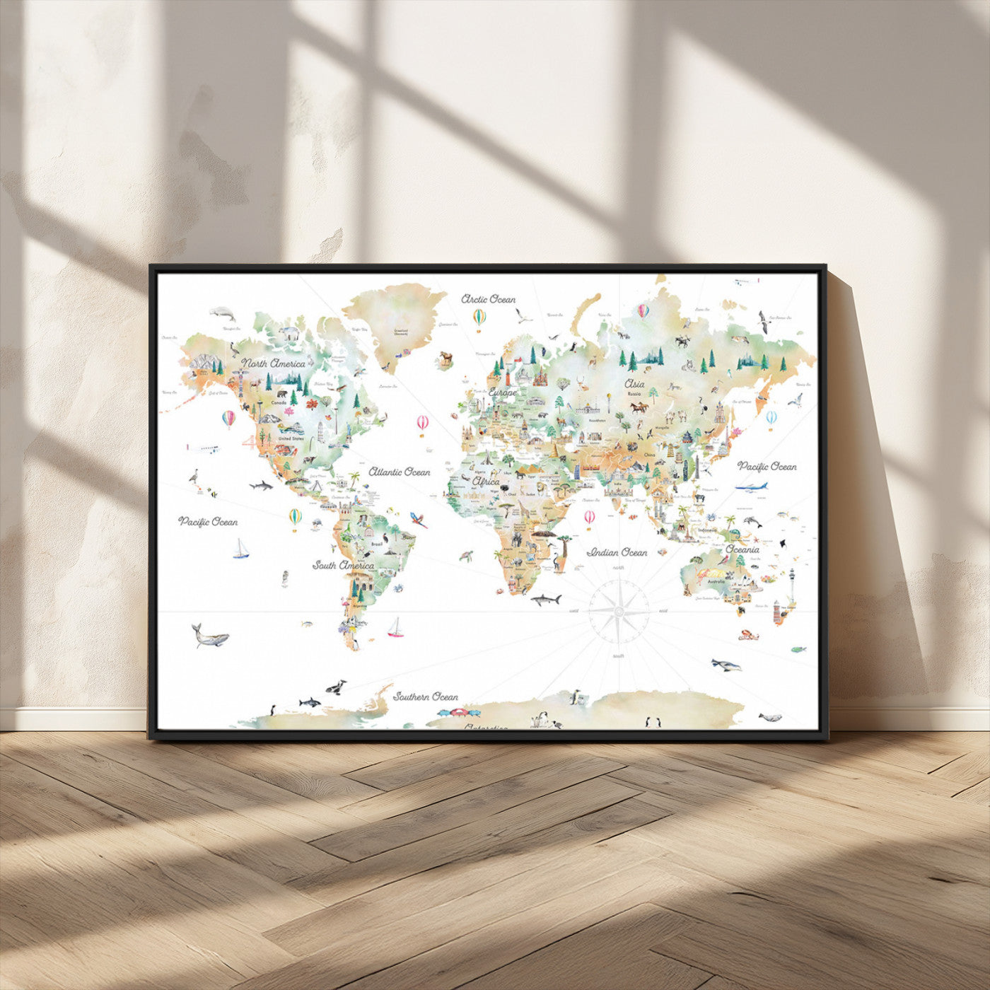 Animal World Map for Kids Room Decor