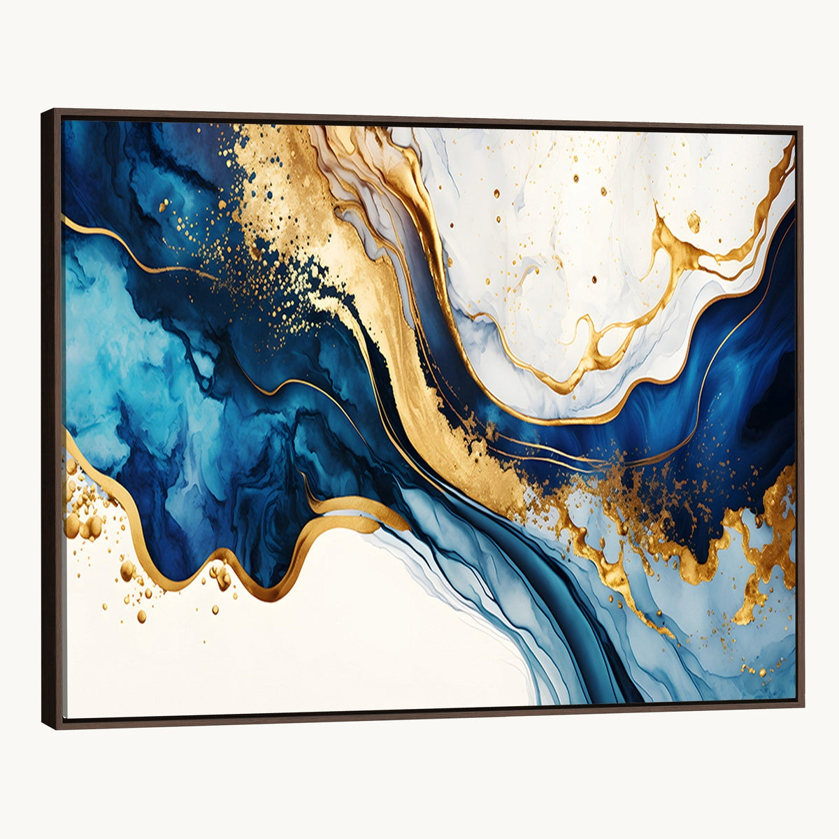 Blue Gold Flow Wall Art Canvas Print | Framed Marble Design