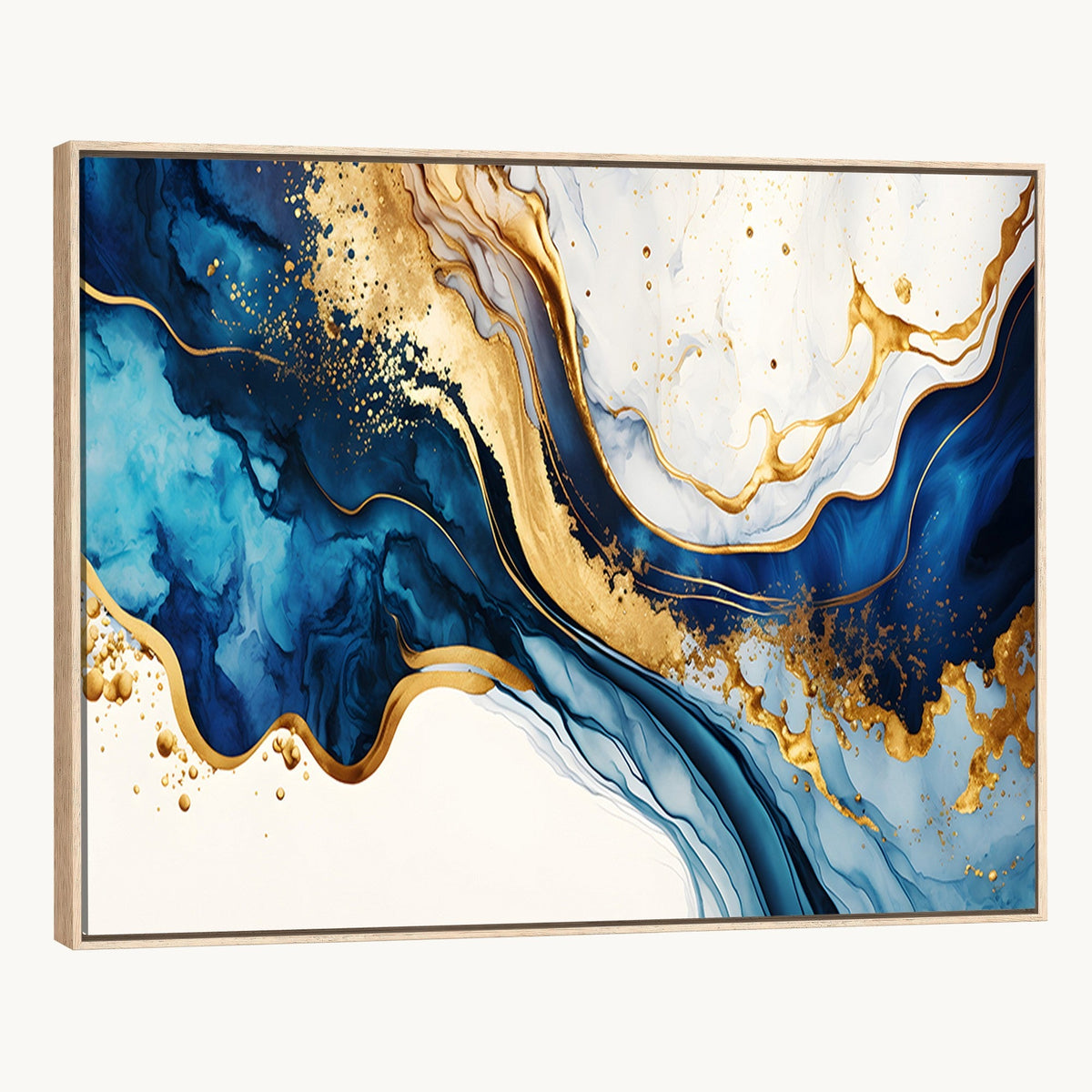 Blue Gold Flow Wall Art Canvas Print | Framed Marble Design