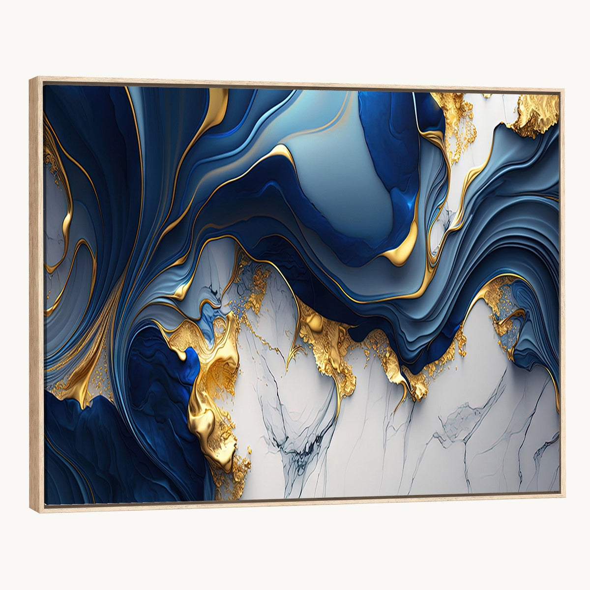 Blue Marble Wall Art Canvas Print | Framed Gold Veins