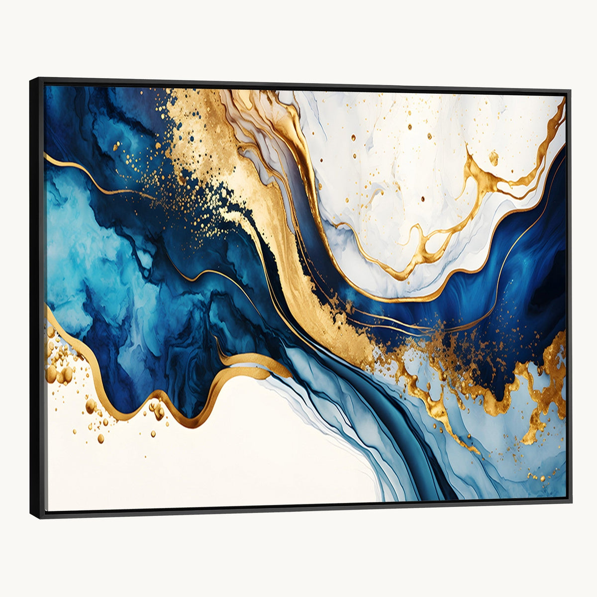Blue Gold Flow Wall Art Canvas Print | Framed Marble Design