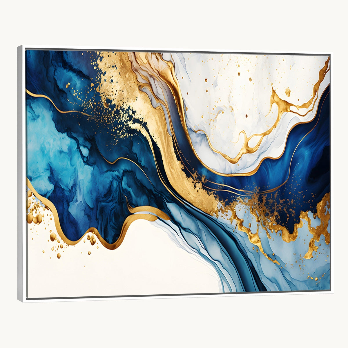 Blue Gold Flow Wall Art Canvas Print | Framed Marble Design