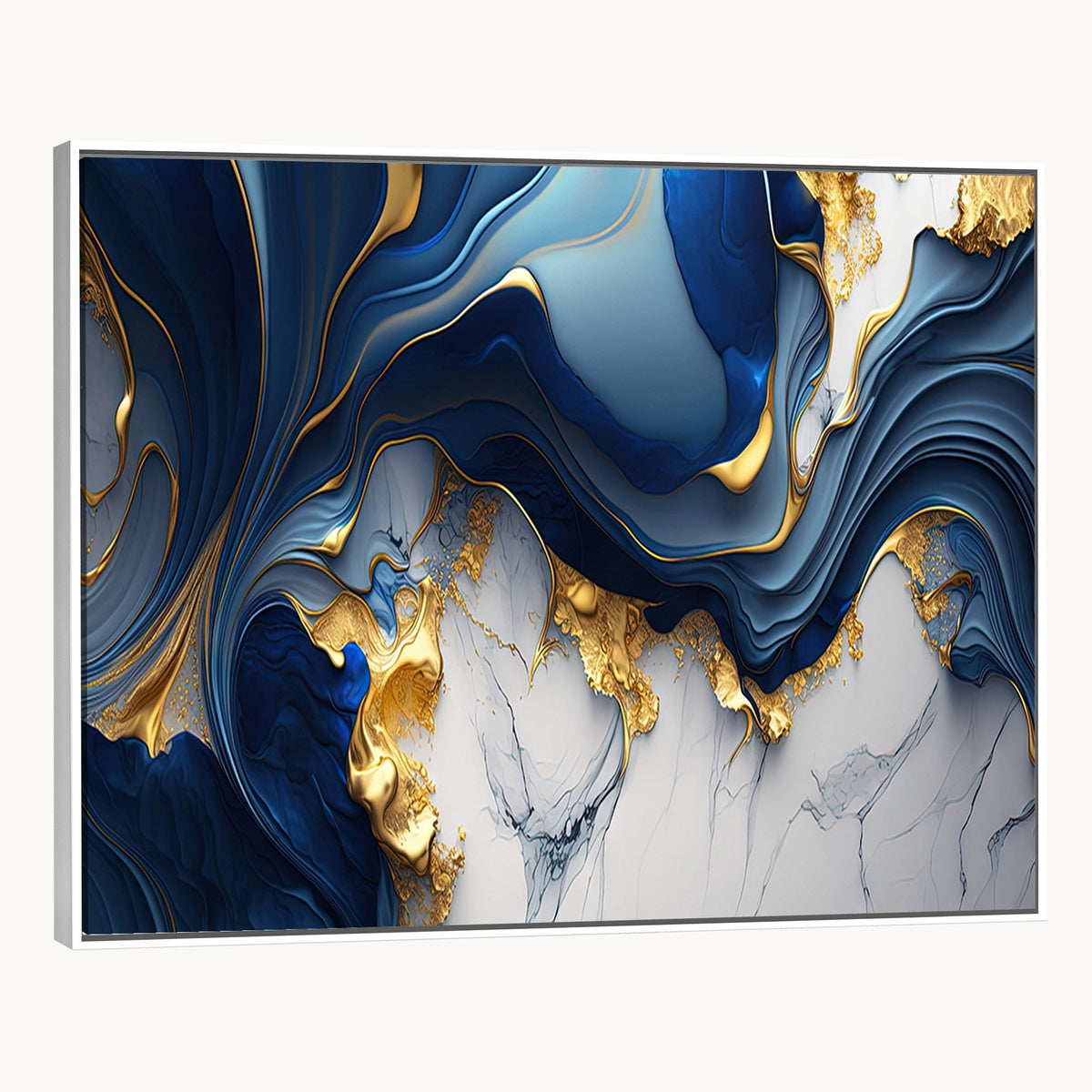 Blue Marble Wall Art Canvas Print | Framed Gold Veins