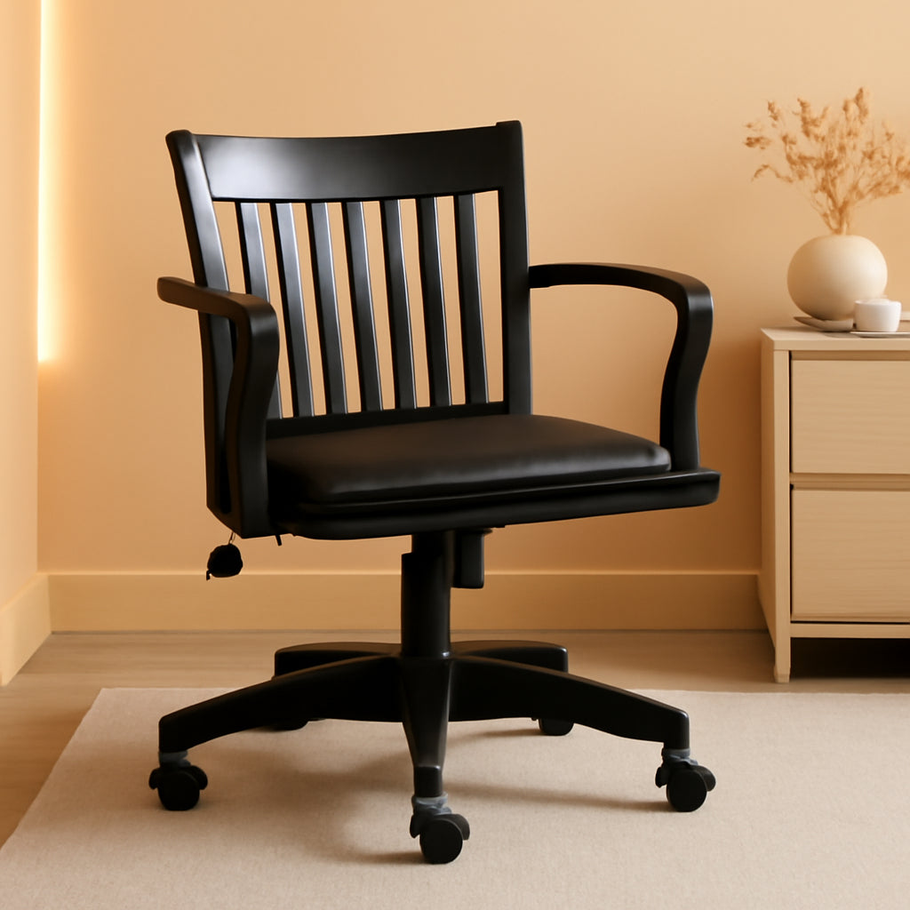 Deluxe Wood Banker Desk Chair Black Adjustable Height Tilt