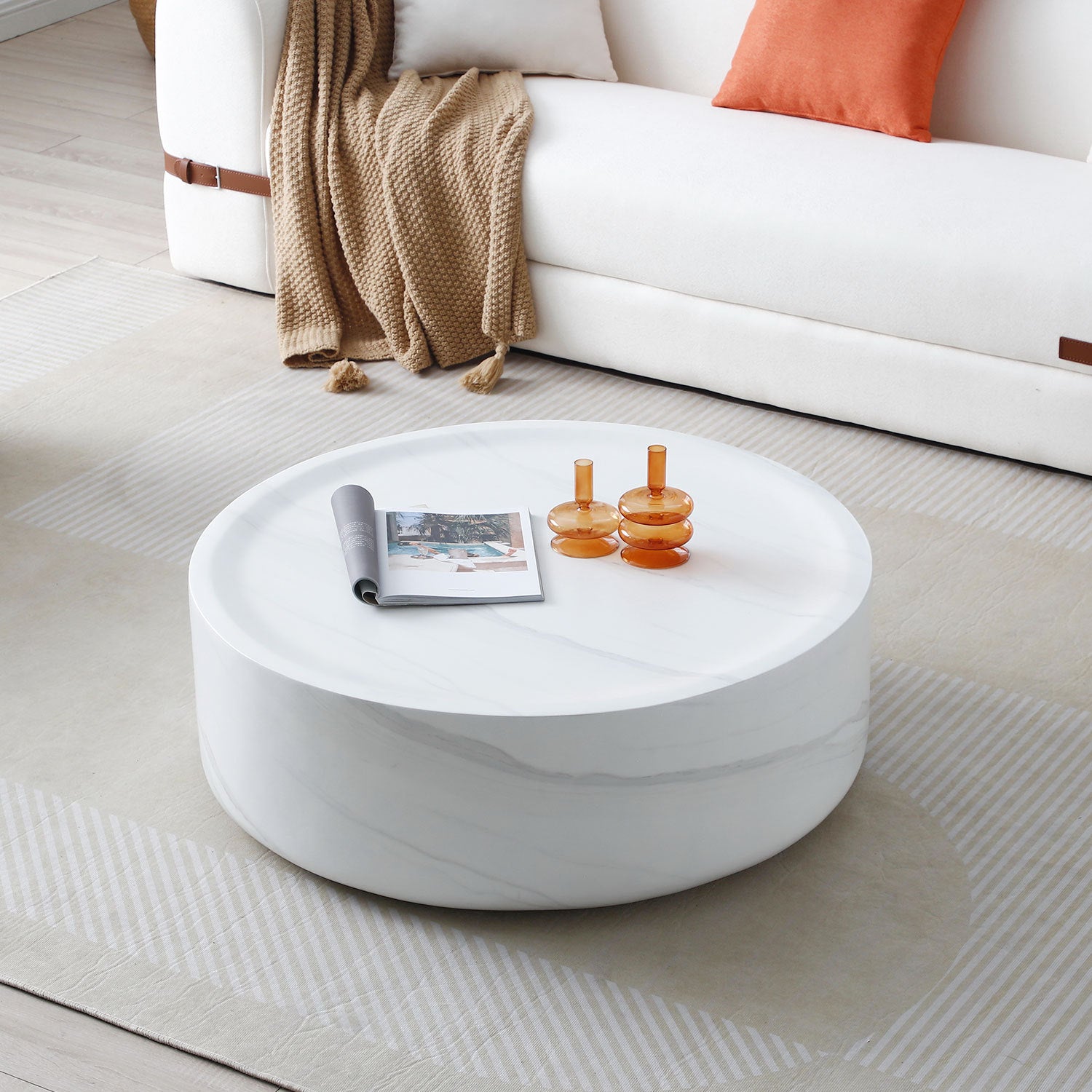 White Marble Round Fiberglass Coffee Table-3