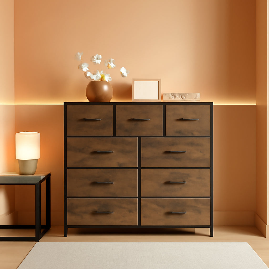 Fabric Storage Tower 9 Drawer Organizer In Rustic Brown