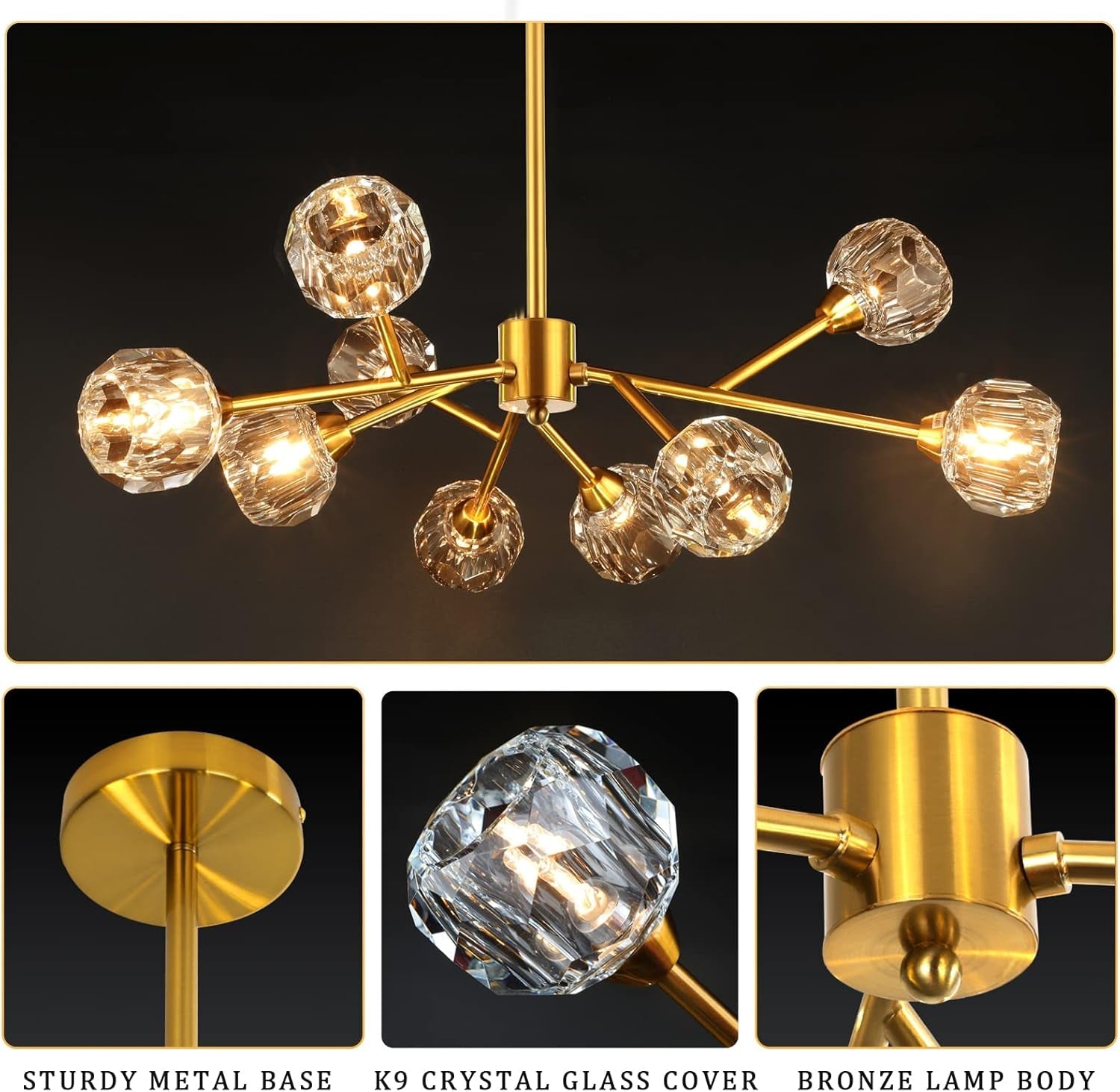 Gold Crystal Sputnik Chandelier Dining Room Fixture-4