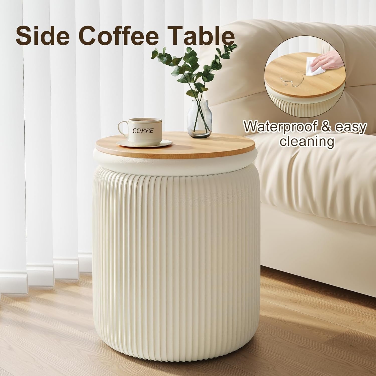 White Velvet Upholstered Storage Ottoman Vanity Set