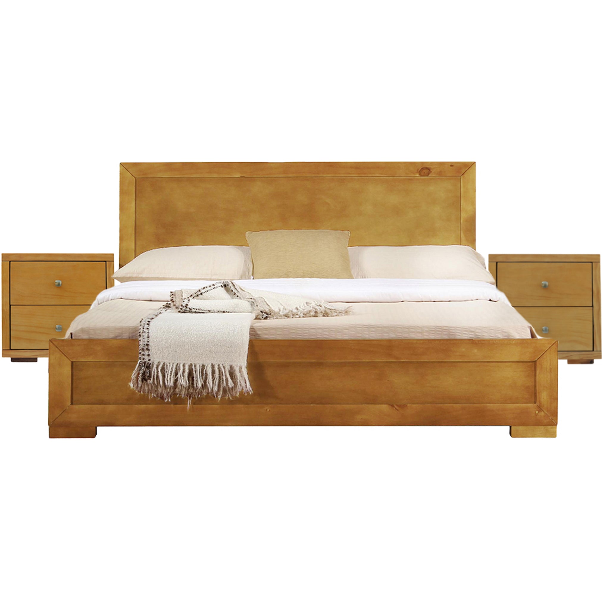 Moma Oak Wood Platform King Bed With Two Nightstands-0