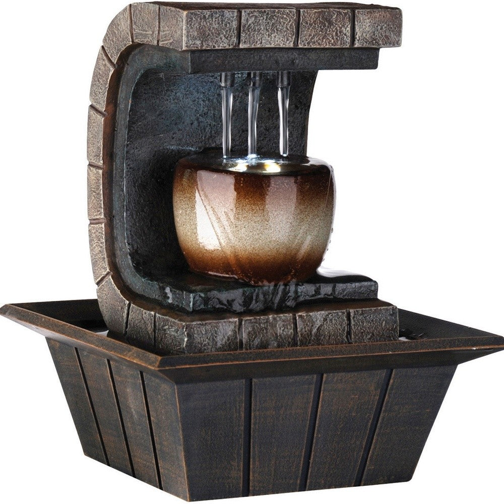 10" Brown Textured Polyresin Tabletop Fountain with LED Light-3