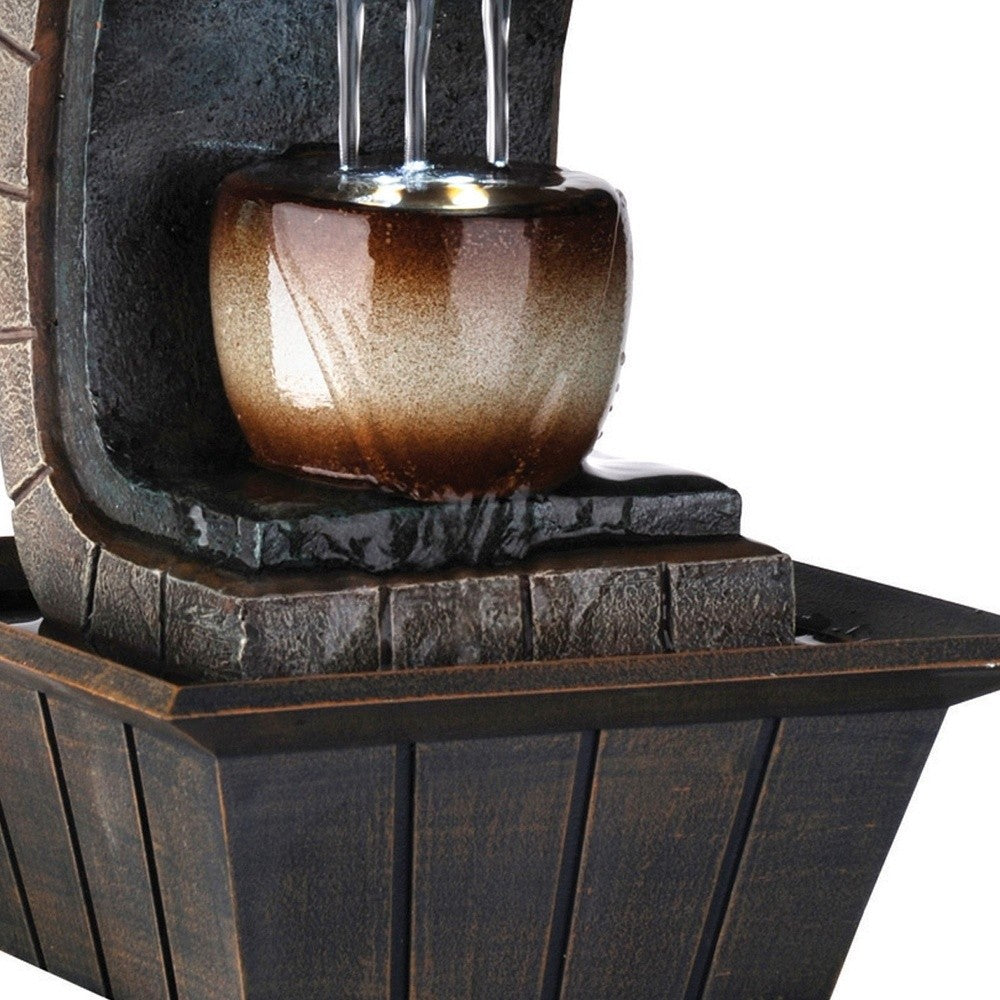 10" Brown Textured Polyresin Tabletop Fountain with LED Light-4