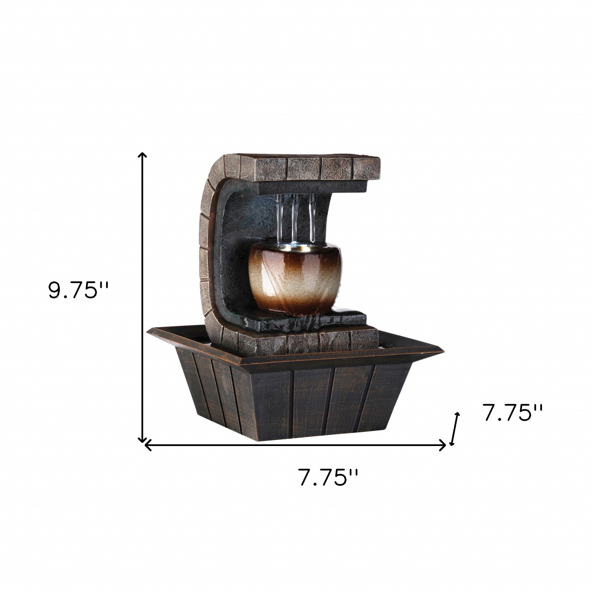 10" Brown Textured Polyresin Tabletop Fountain with LED Light-5