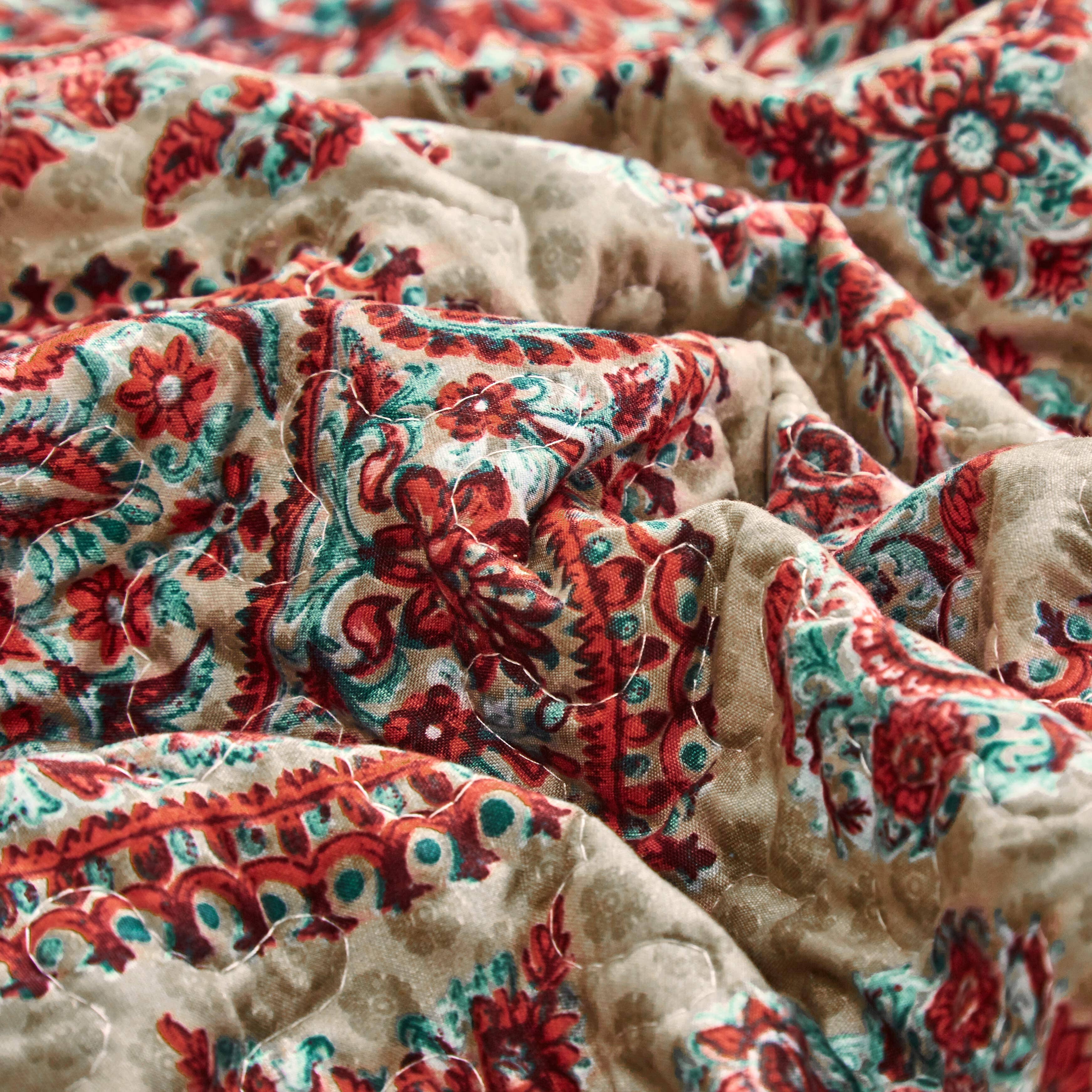 Tache Bohemian Desert Medallion Boteh Paisley Orange Blue Taupe Quilt Set (TJ3502)