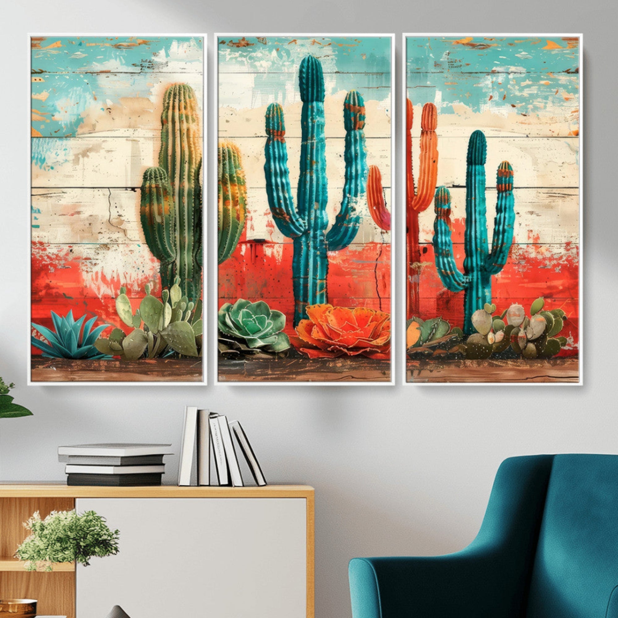 Colorful Cacti Wall Art – Framed Vibrant Succulent Canvas