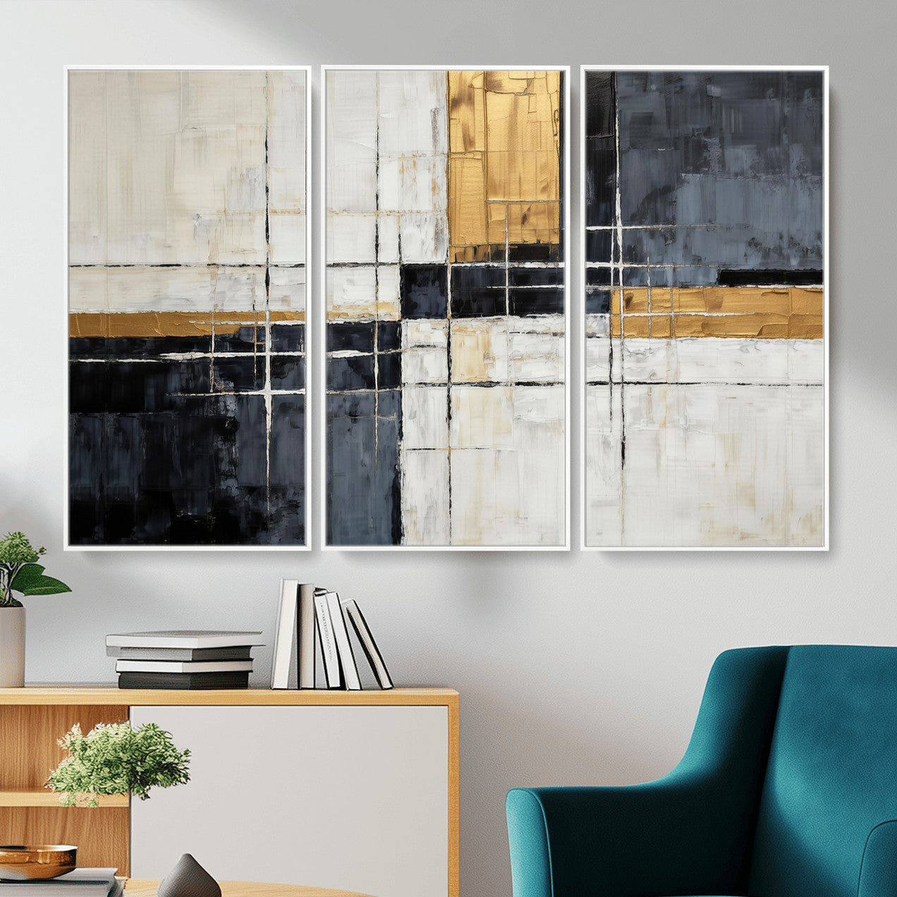 Gold Abstract Wall Art Canvas Print, Modern Luxury Geometric