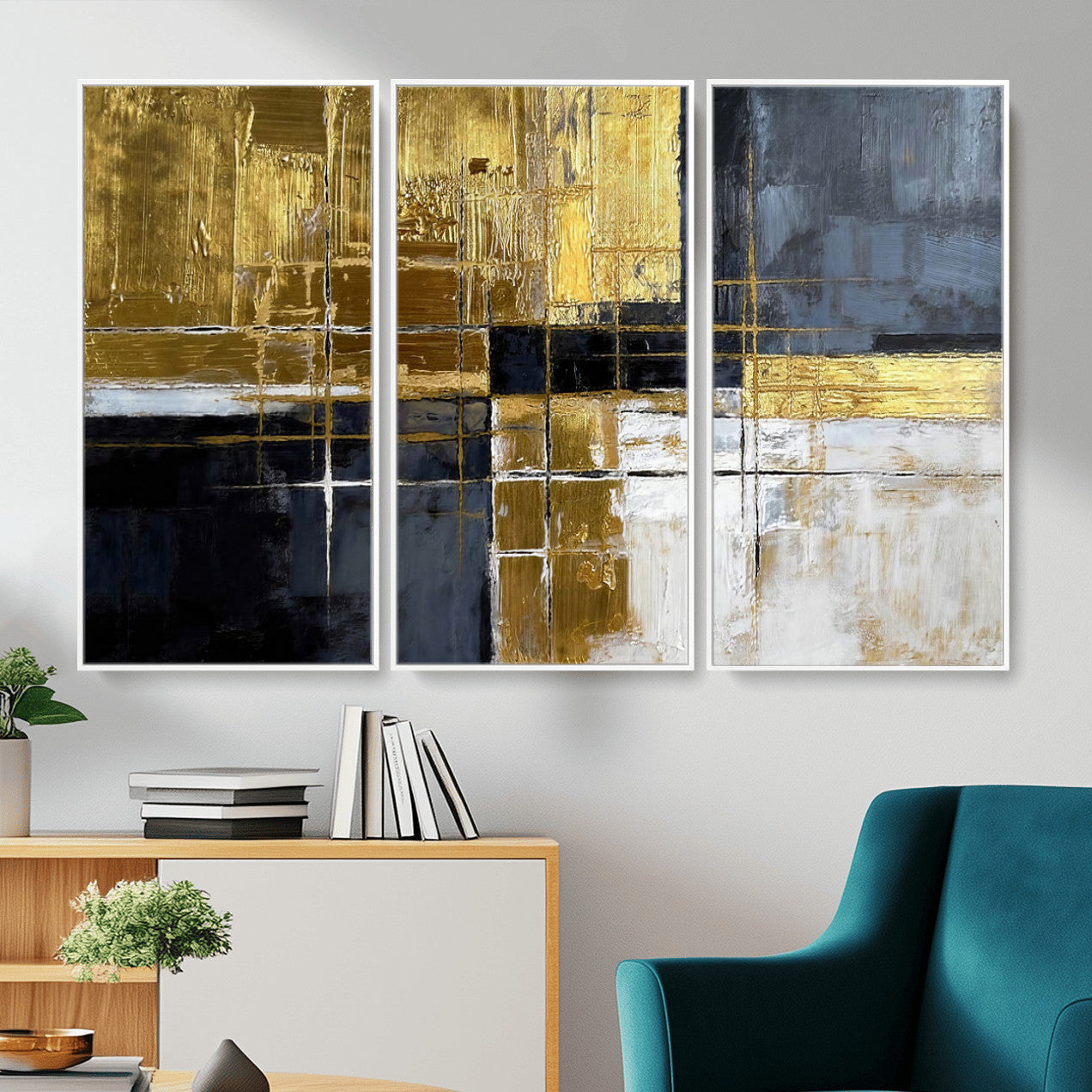 Gold Navy Abstract Wall Art Canvas Print, Modern Luxury