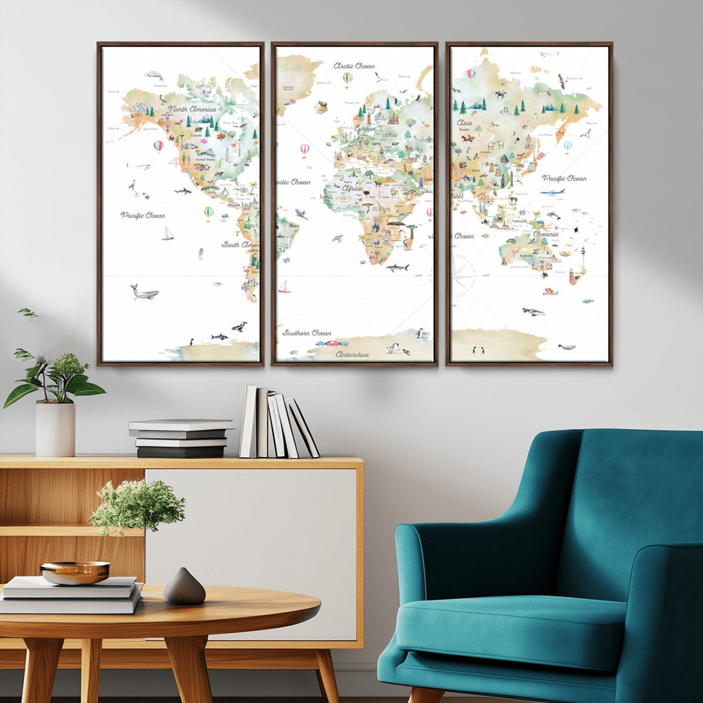 Animal World Map for Kids Room Decor