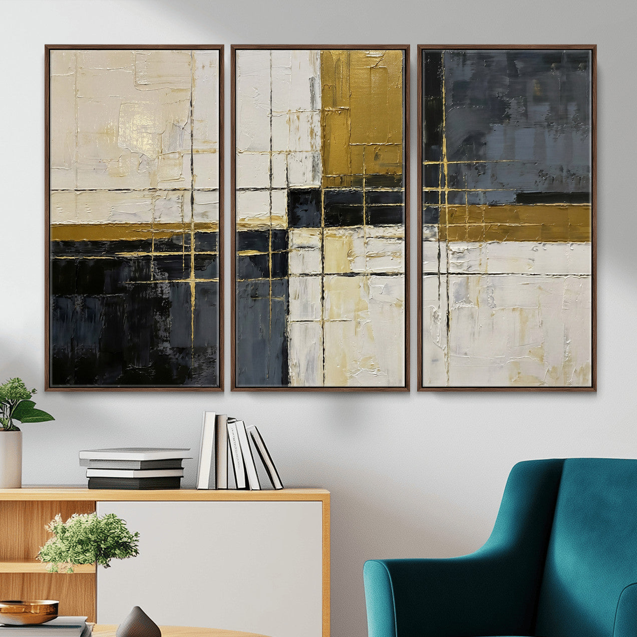 Abstract Gold and Black Wall Art Canvas Print – Modern