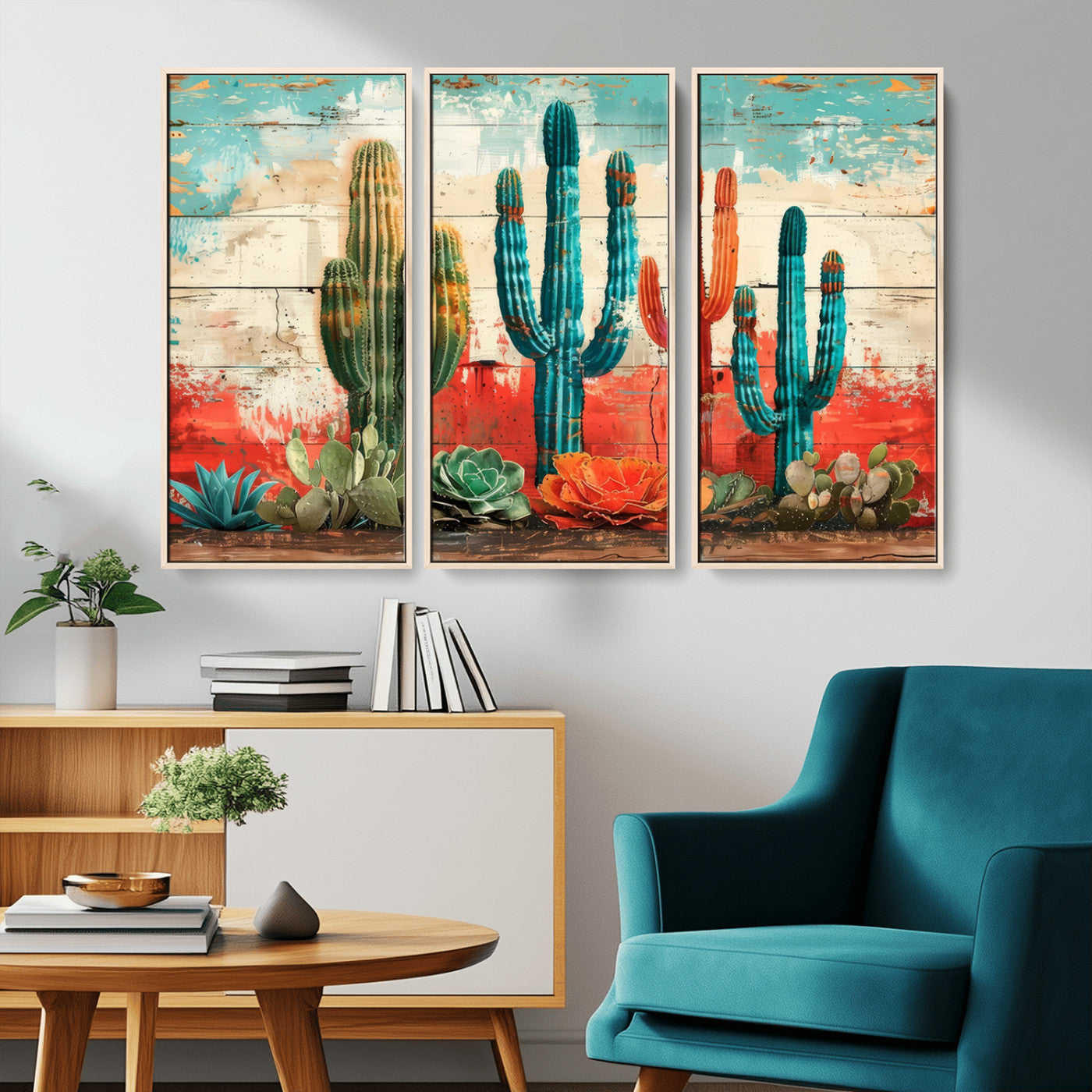 Colorful Cacti Wall Art – Framed Vibrant Succulent Canvas