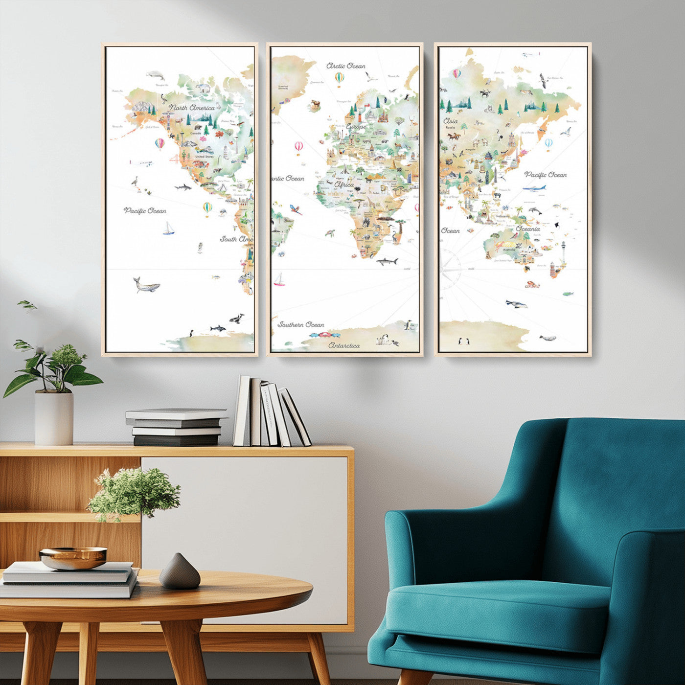 Animal World Map for Kids Room Decor