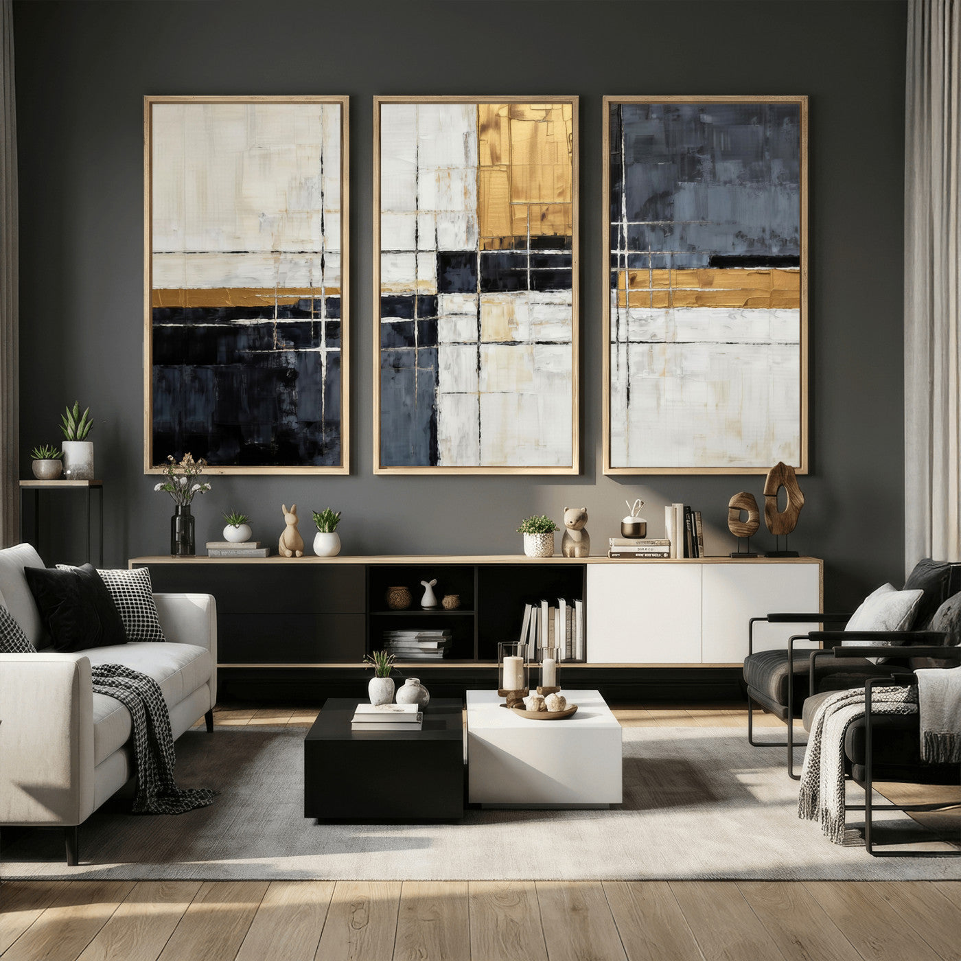 Gold Abstract Wall Art Canvas Print, Modern Luxury Geometric
