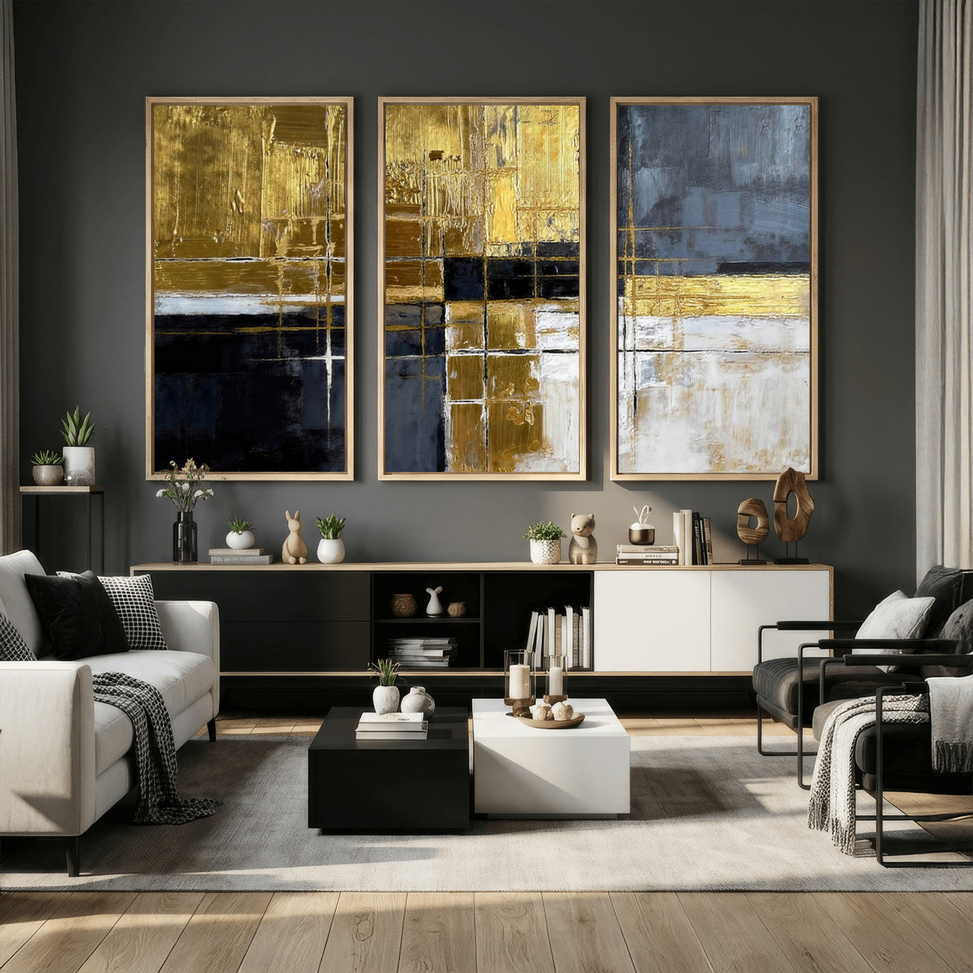 Gold Navy Abstract Wall Art Canvas Print, Modern Luxury