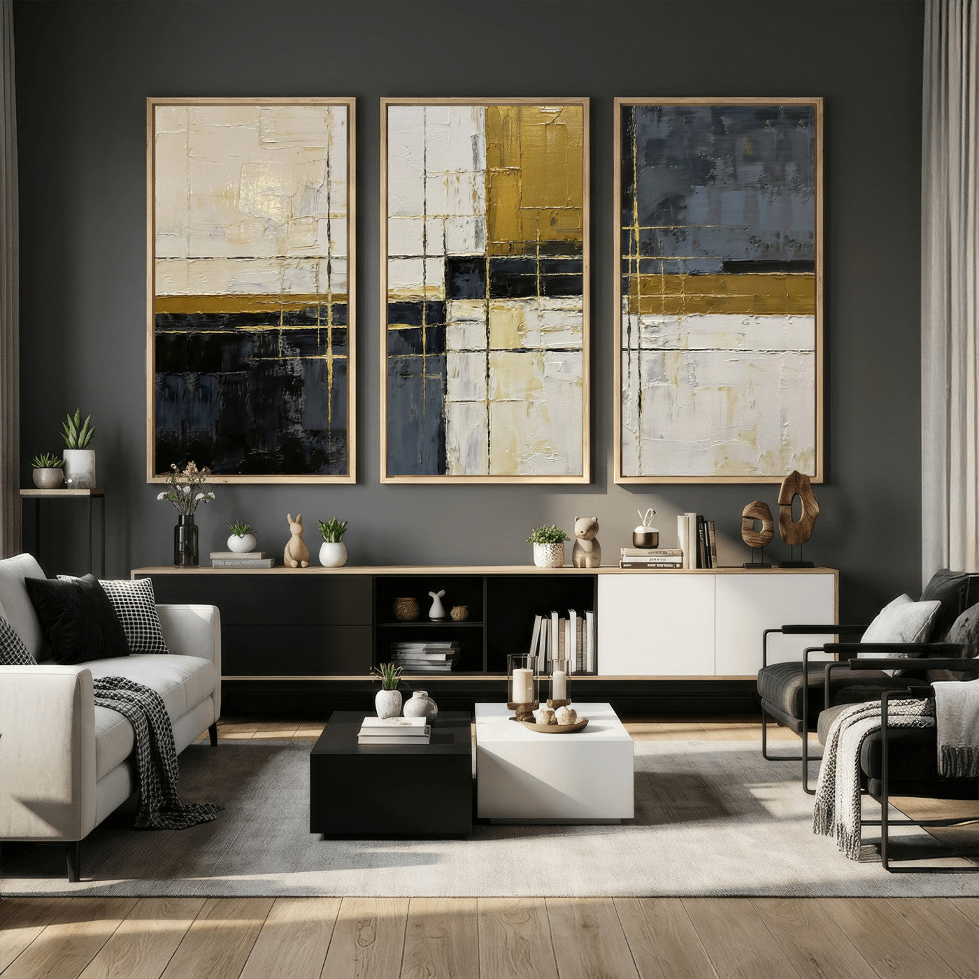 Abstract Gold and Black Wall Art Canvas Print – Modern