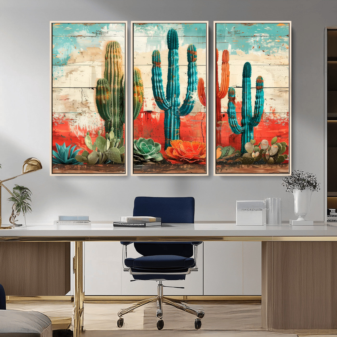 Colorful Cacti Wall Art – Framed Vibrant Succulent Canvas
