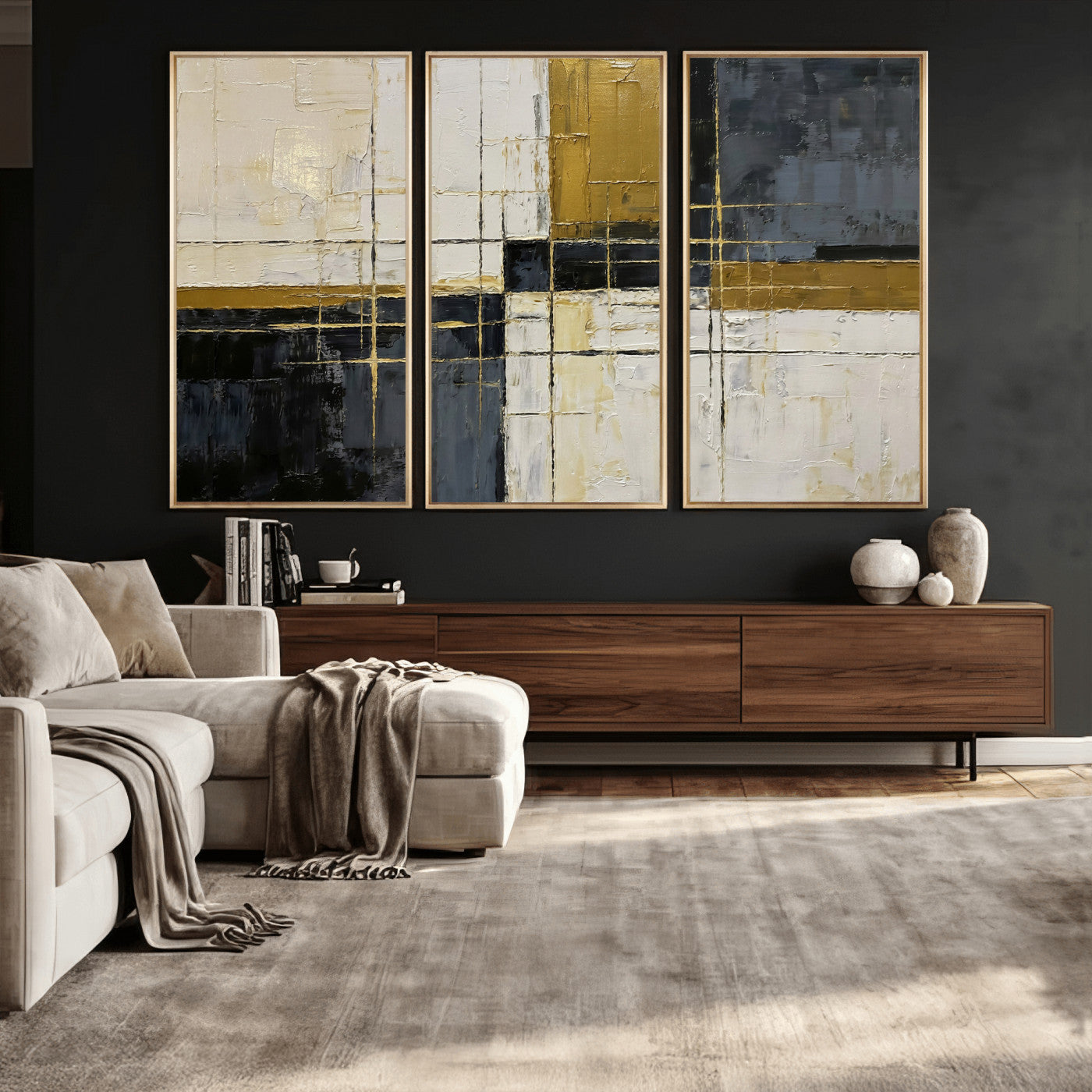 Abstract Gold and Black Wall Art Canvas Print – Modern