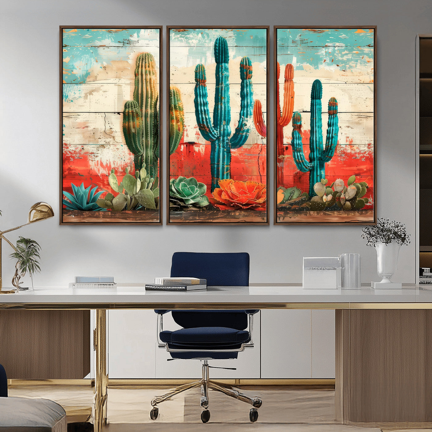 Colorful Cacti Wall Art – Framed Vibrant Succulent Canvas