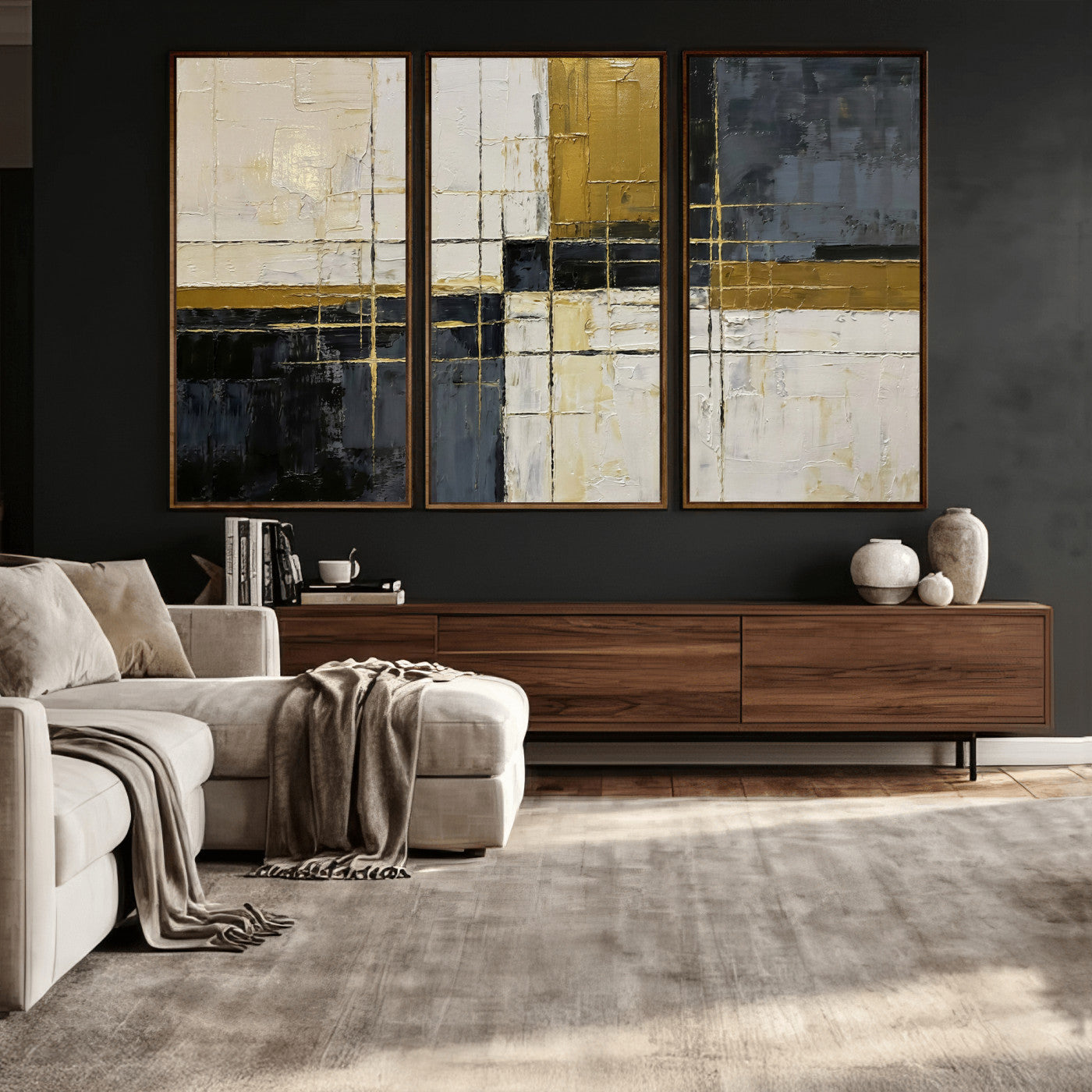 Abstract Gold and Black Wall Art Canvas Print – Modern