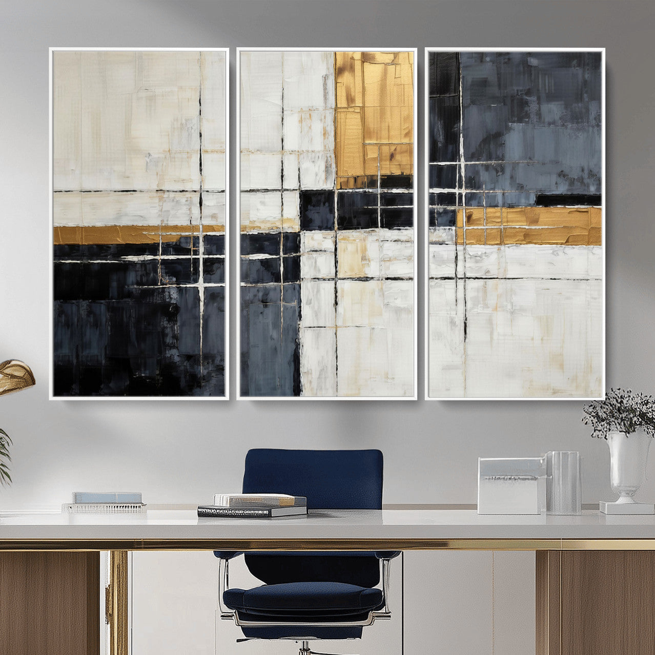 Gold Abstract Wall Art Canvas Print, Modern Luxury Geometric