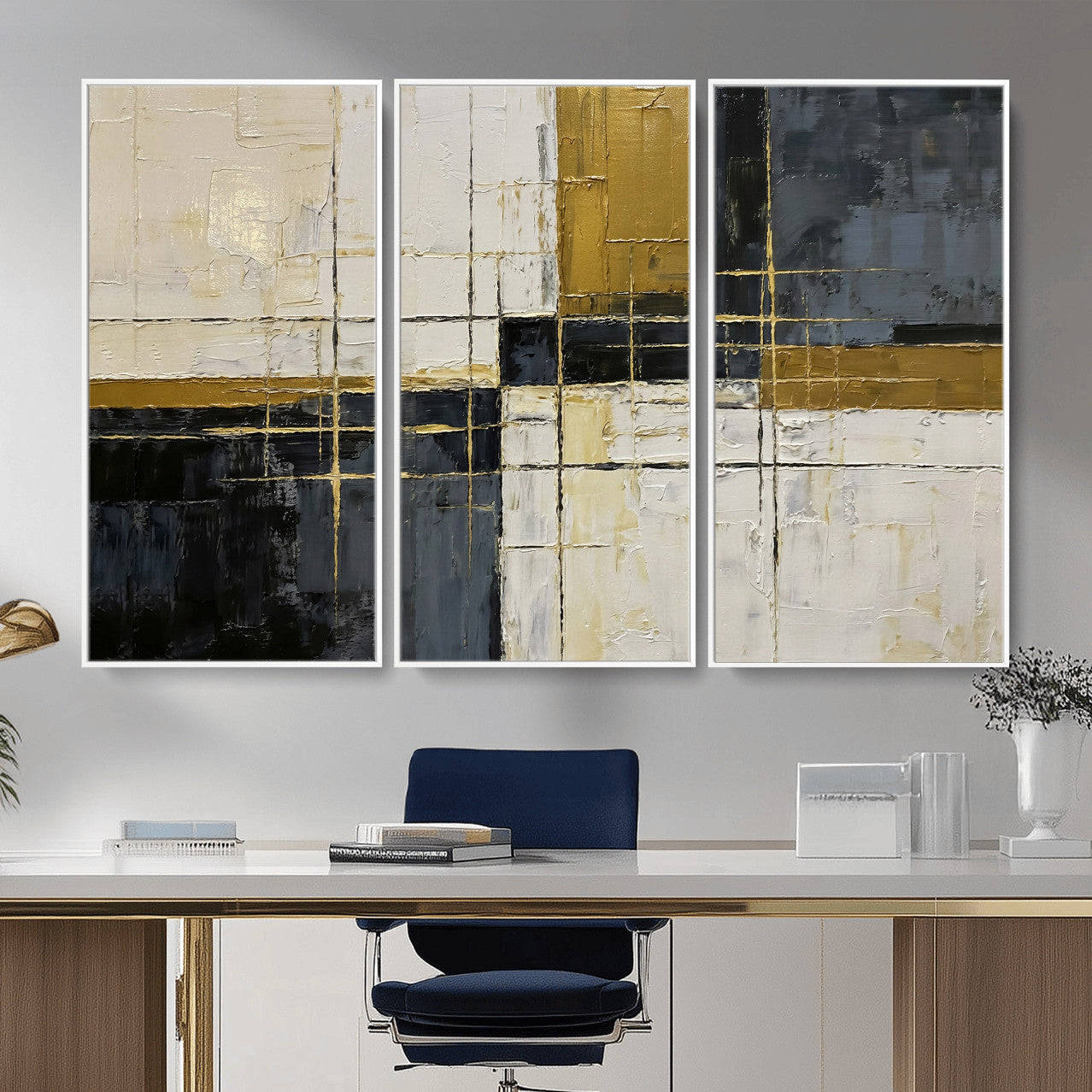 Abstract Gold and Black Wall Art Canvas Print – Modern