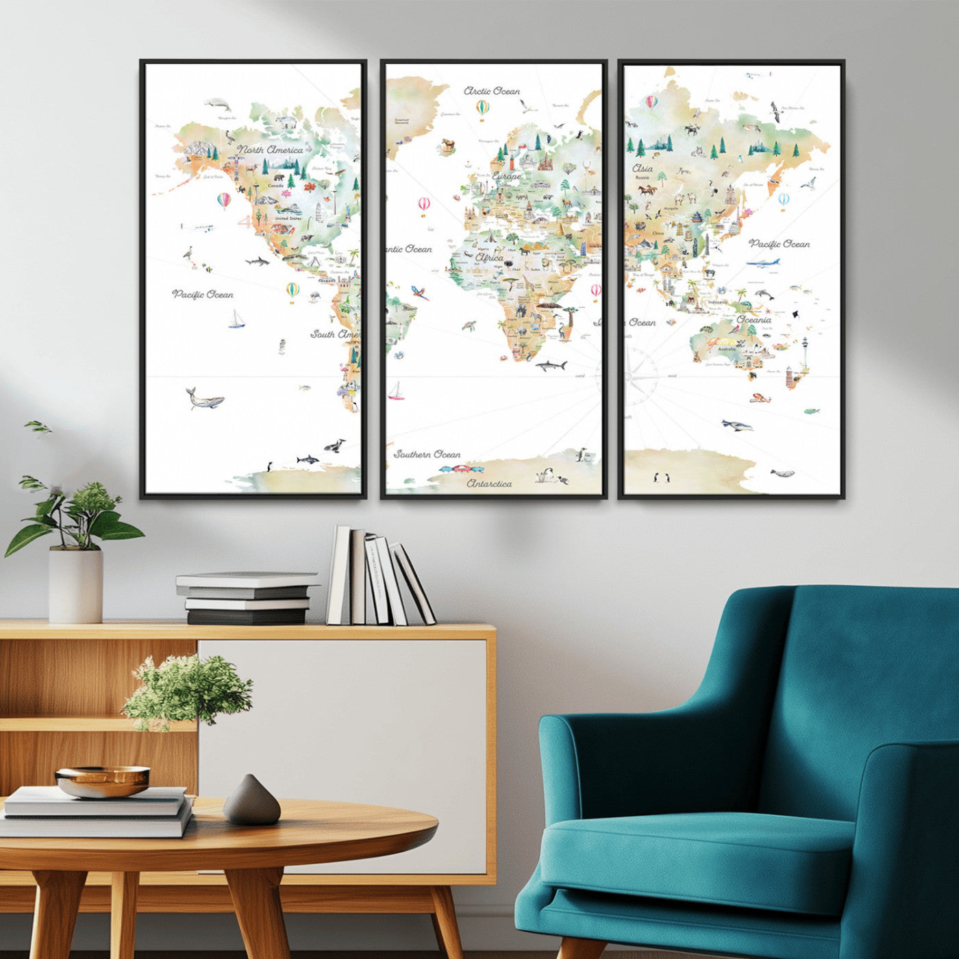 Animal World Map for Kids Room Decor