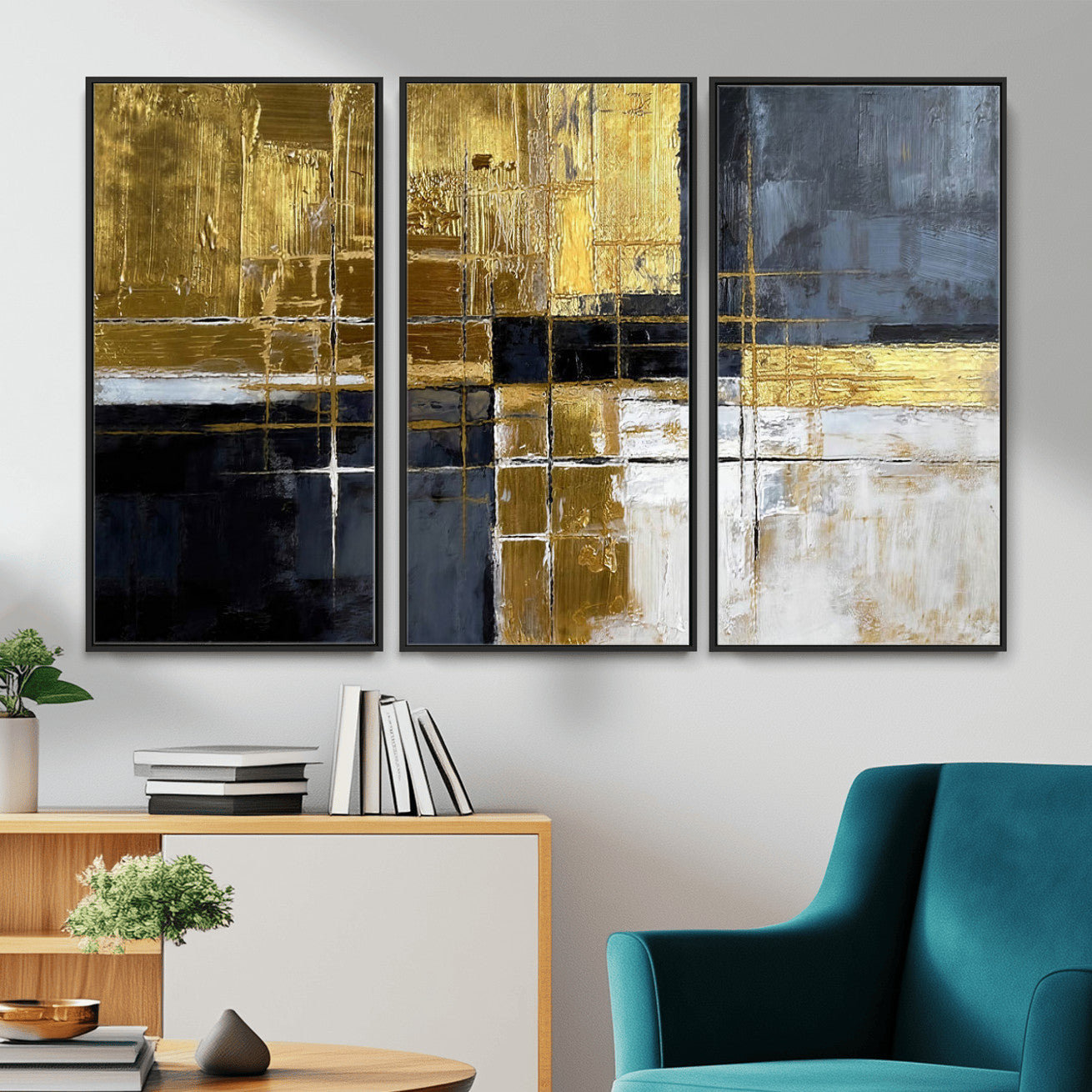 Gold Navy Abstract Wall Art Canvas Print, Modern Luxury