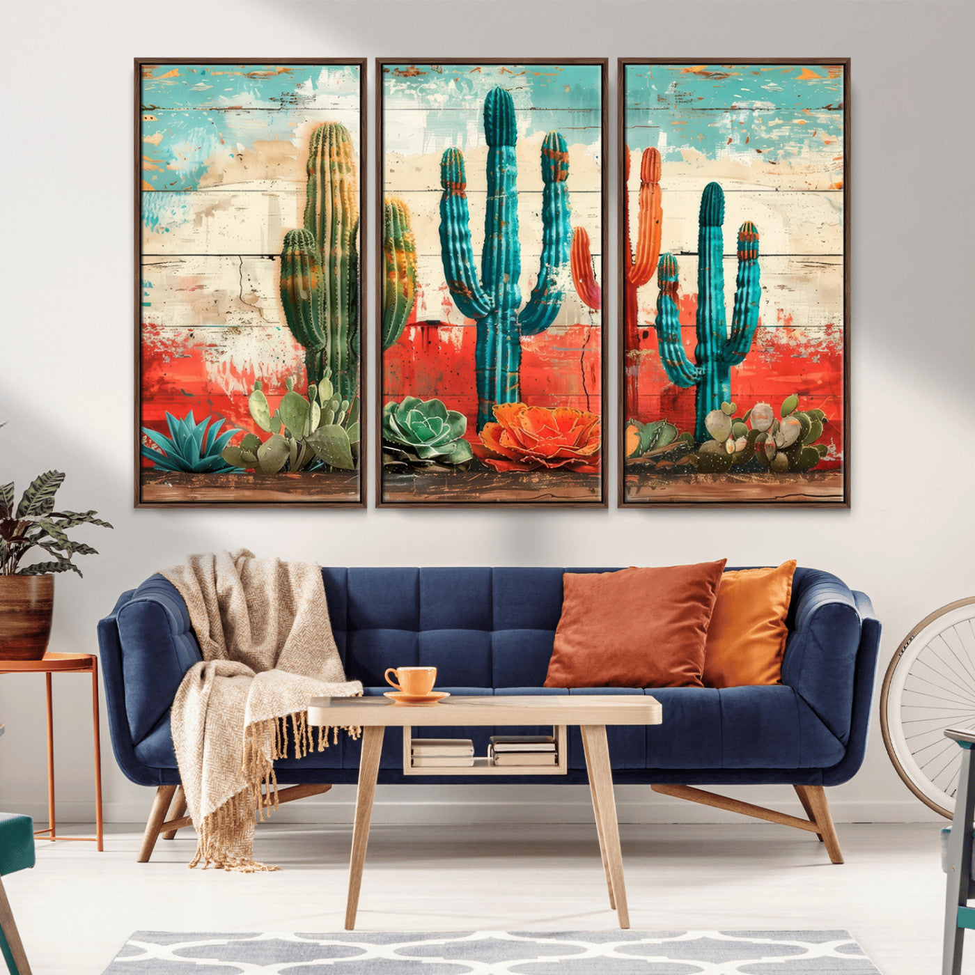 Colorful Cacti Wall Art – Framed Vibrant Succulent Canvas