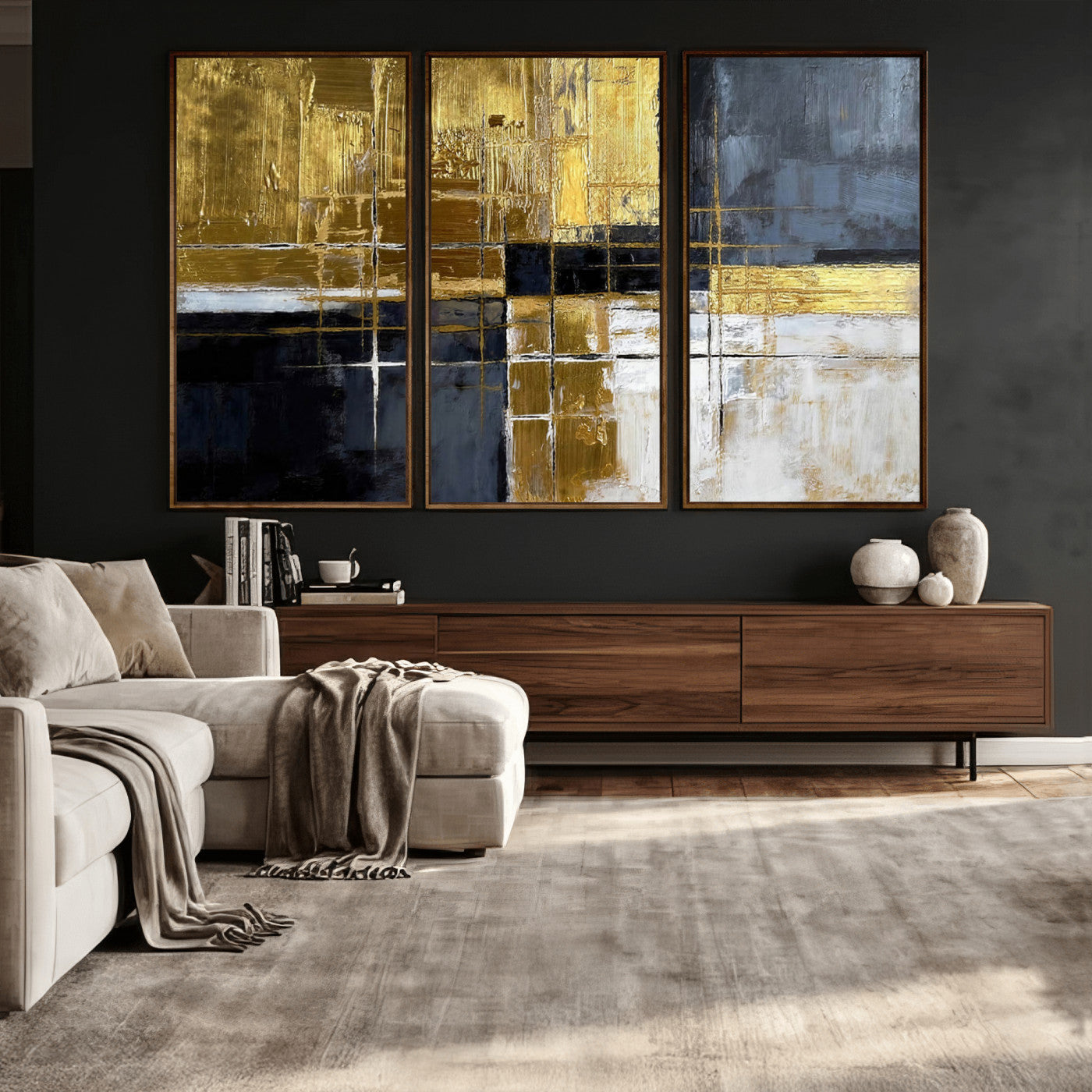 Gold Navy Abstract Wall Art Canvas Print, Modern Luxury
