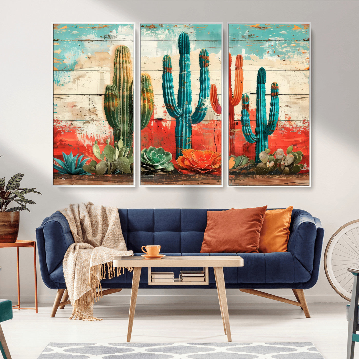 Colorful Cacti Wall Art – Framed Vibrant Succulent Canvas