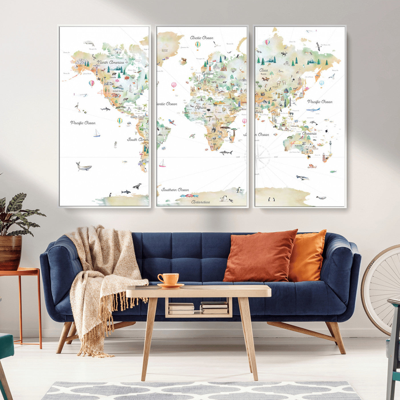 Animal World Map for Kids Room Decor