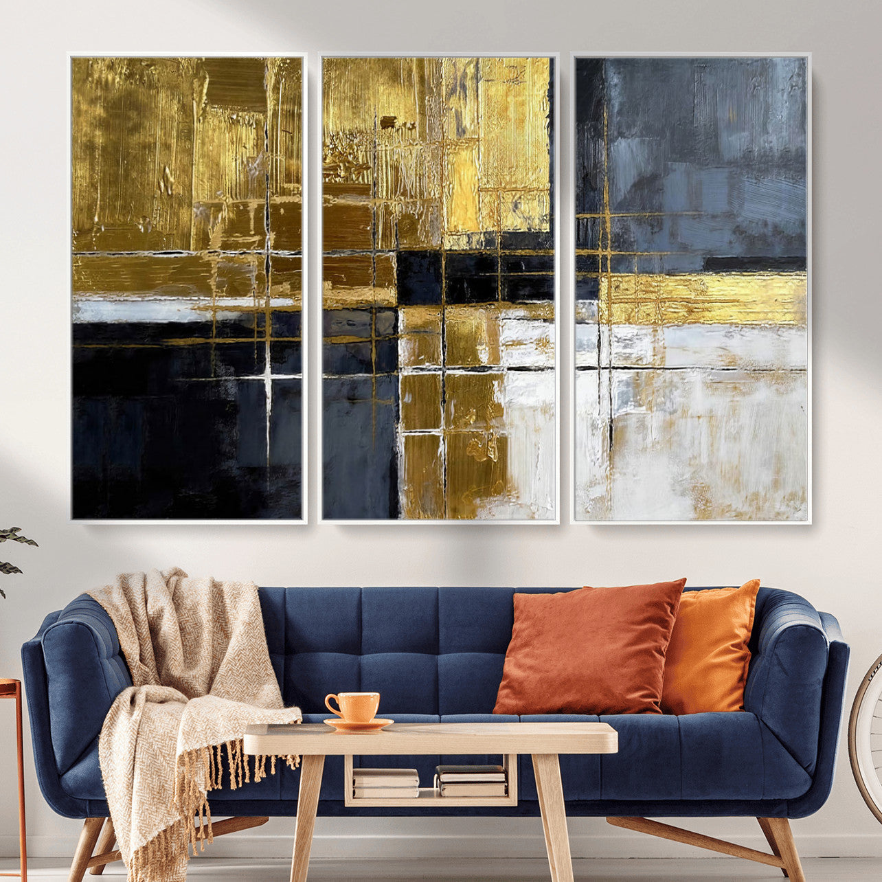 Gold Navy Abstract Wall Art Canvas Print, Modern Luxury