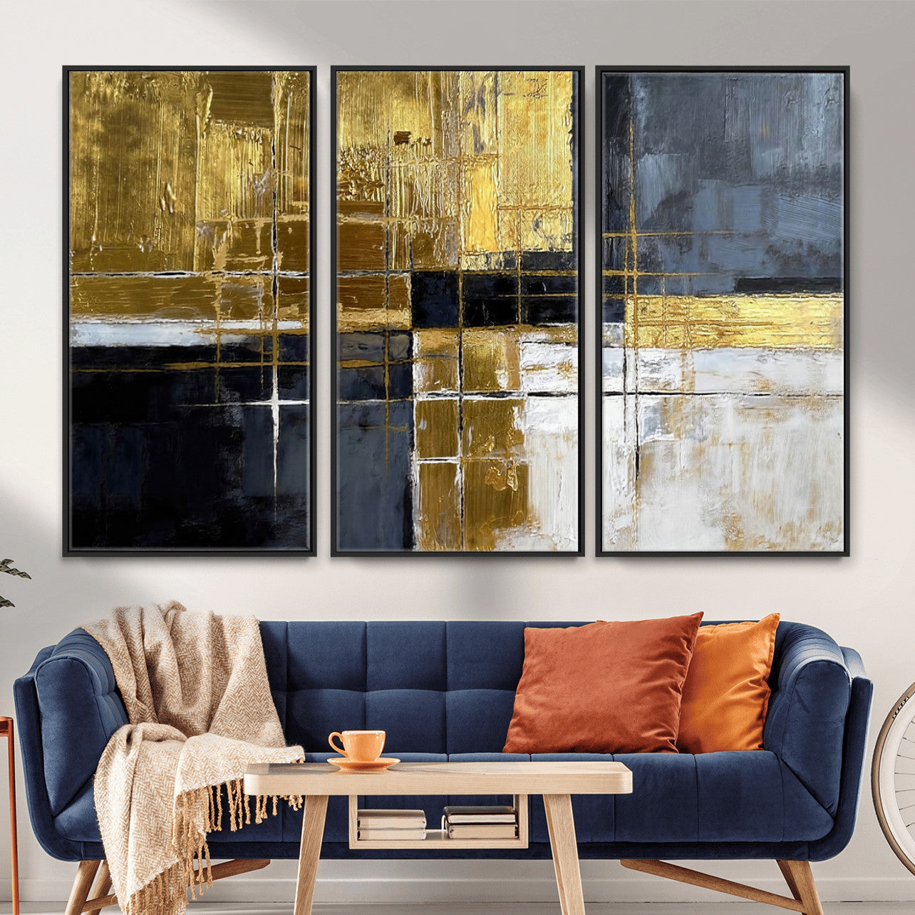 Gold Navy Abstract Wall Art Canvas Print, Modern Luxury